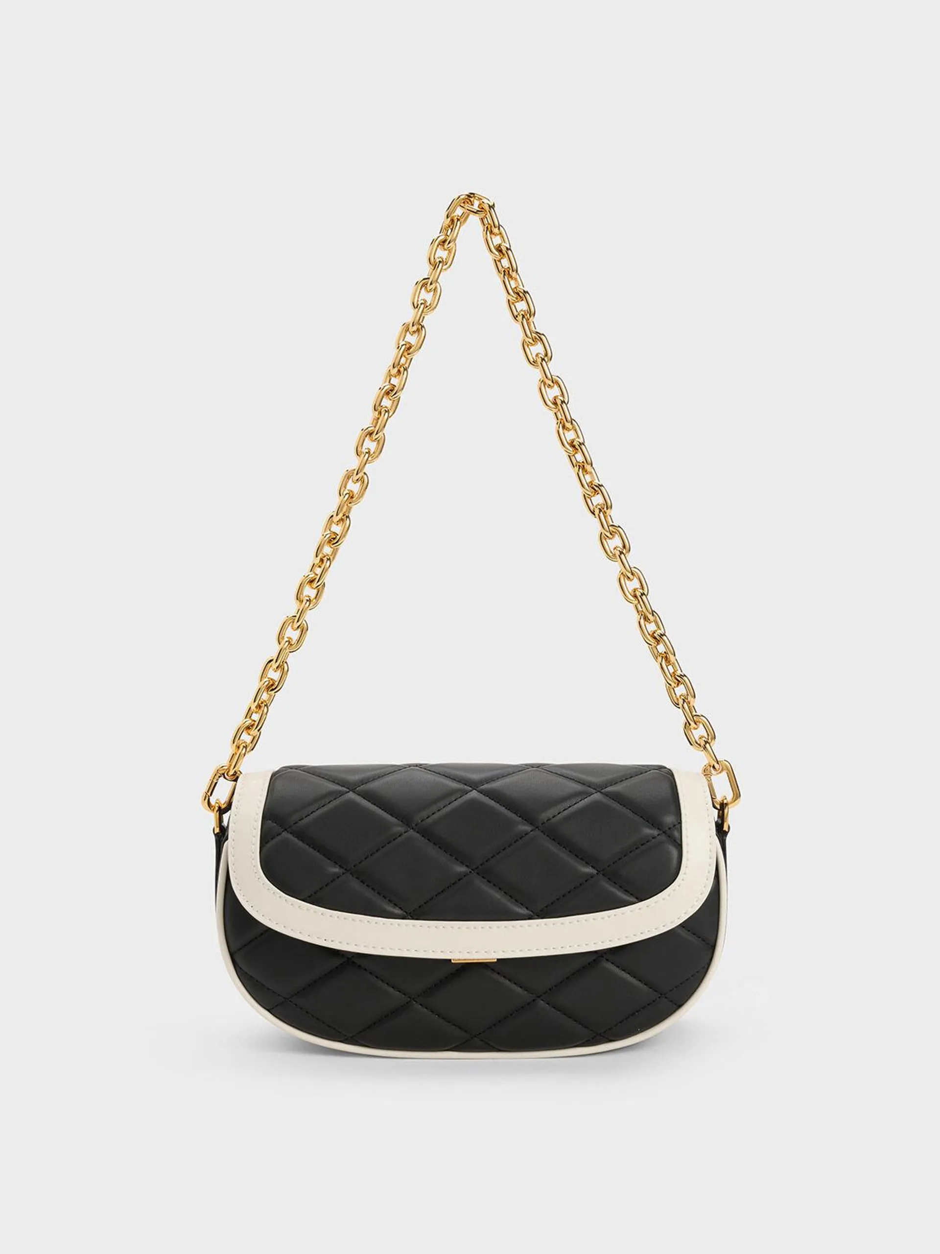 Lillie Curved Chain Handle Bag - Black