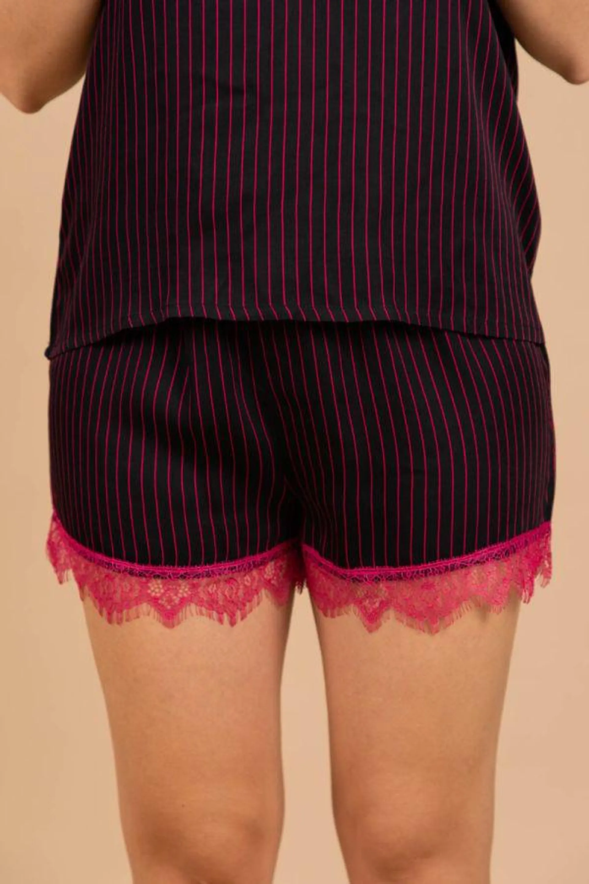 Ladies Black Red Pin Stripe Short