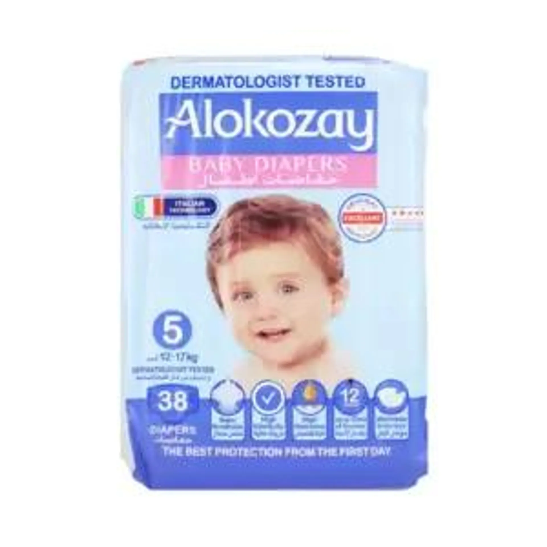 Alokozay Baby Diapers Size 5, 12-17 Kg- Pack of 38 Pcs