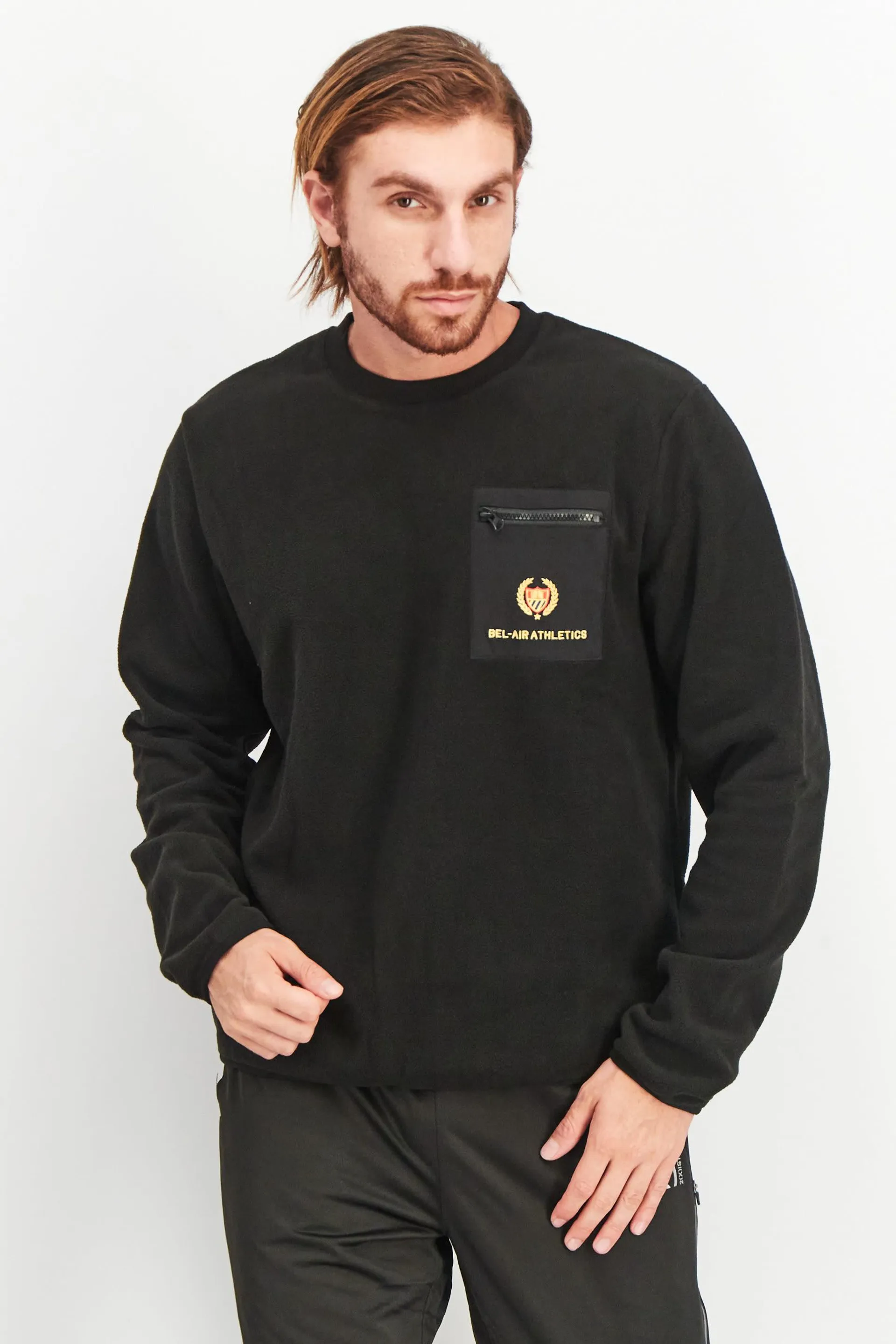 Men Round Neck Brand Long Sleeve Sweaters, Black