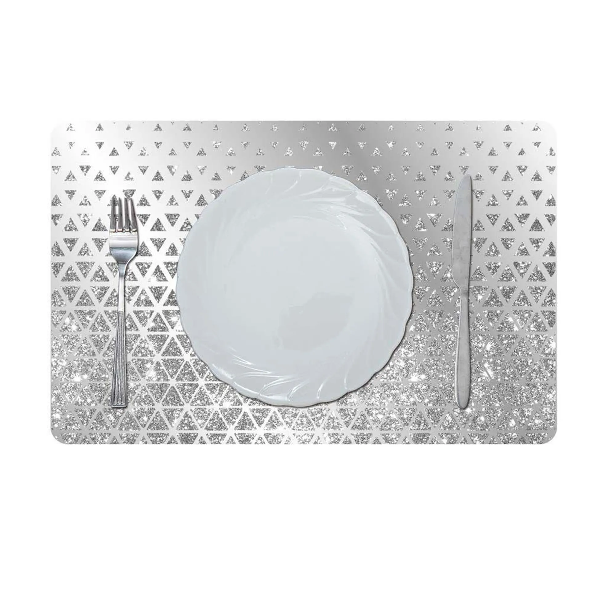 Glamour Glitter Metallic Mirror Look Printed Placemat Silver AEC-29614A