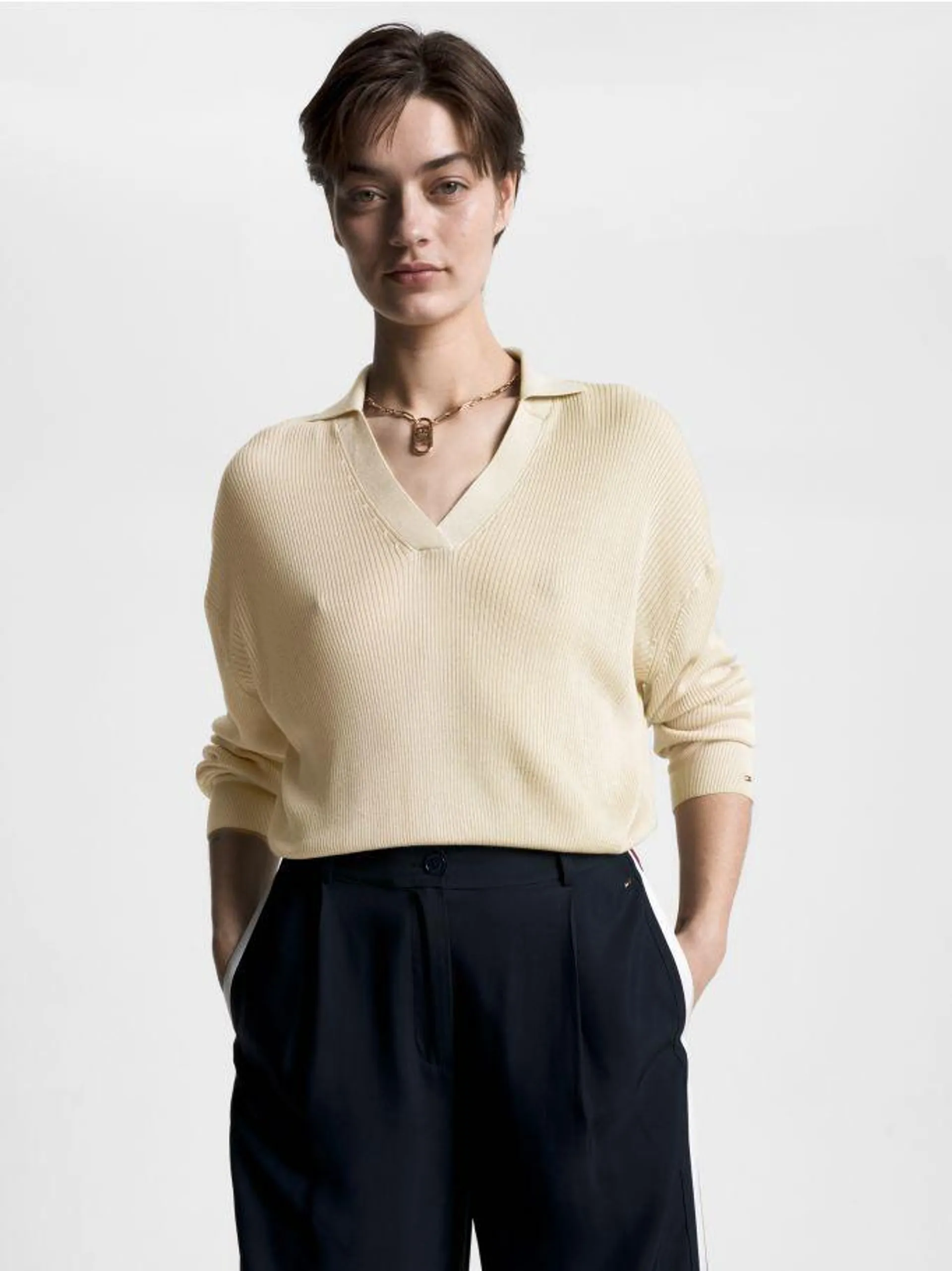 V-Neck Relaxed Polo Jumper