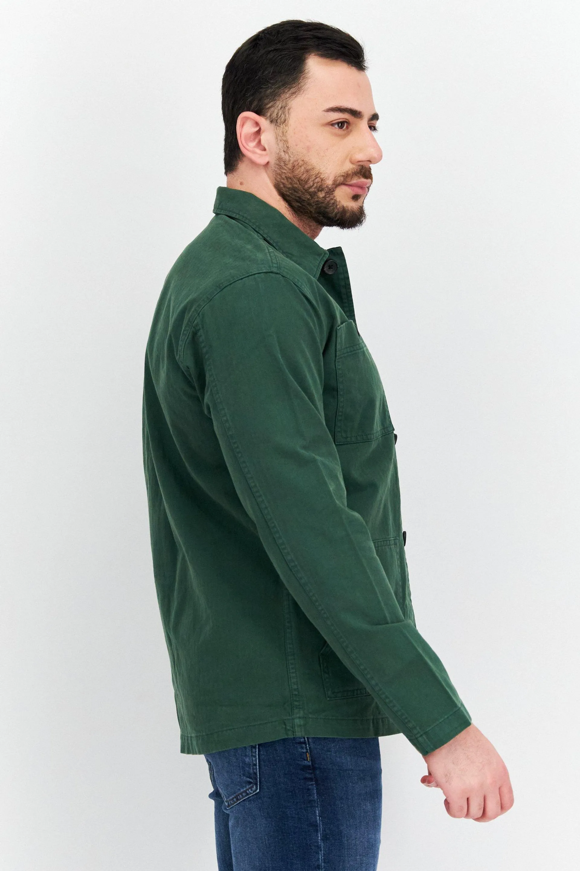 Men Solid Shirt Jacket, Dark Green