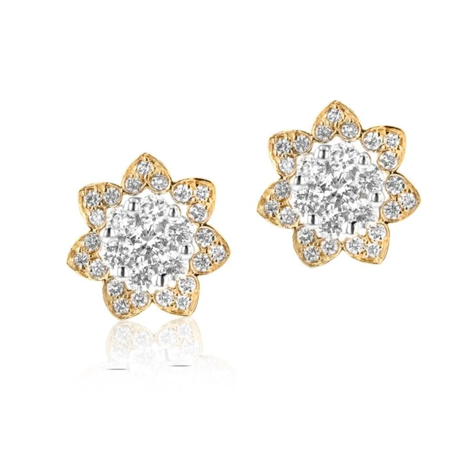 Heart To Heart Star Flower Earrings Yellow Gold