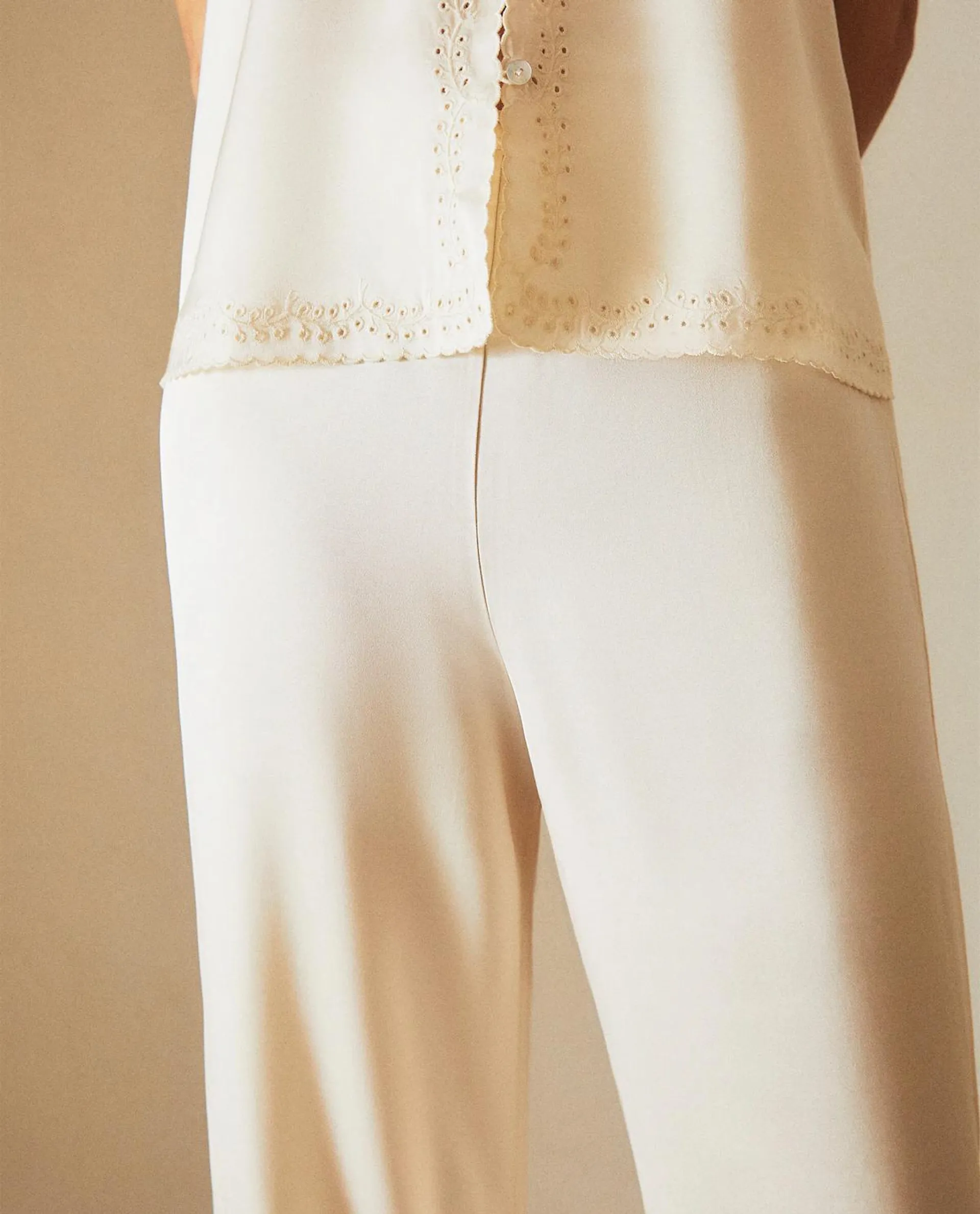 EMBROIDERED SATIN TROUSERS