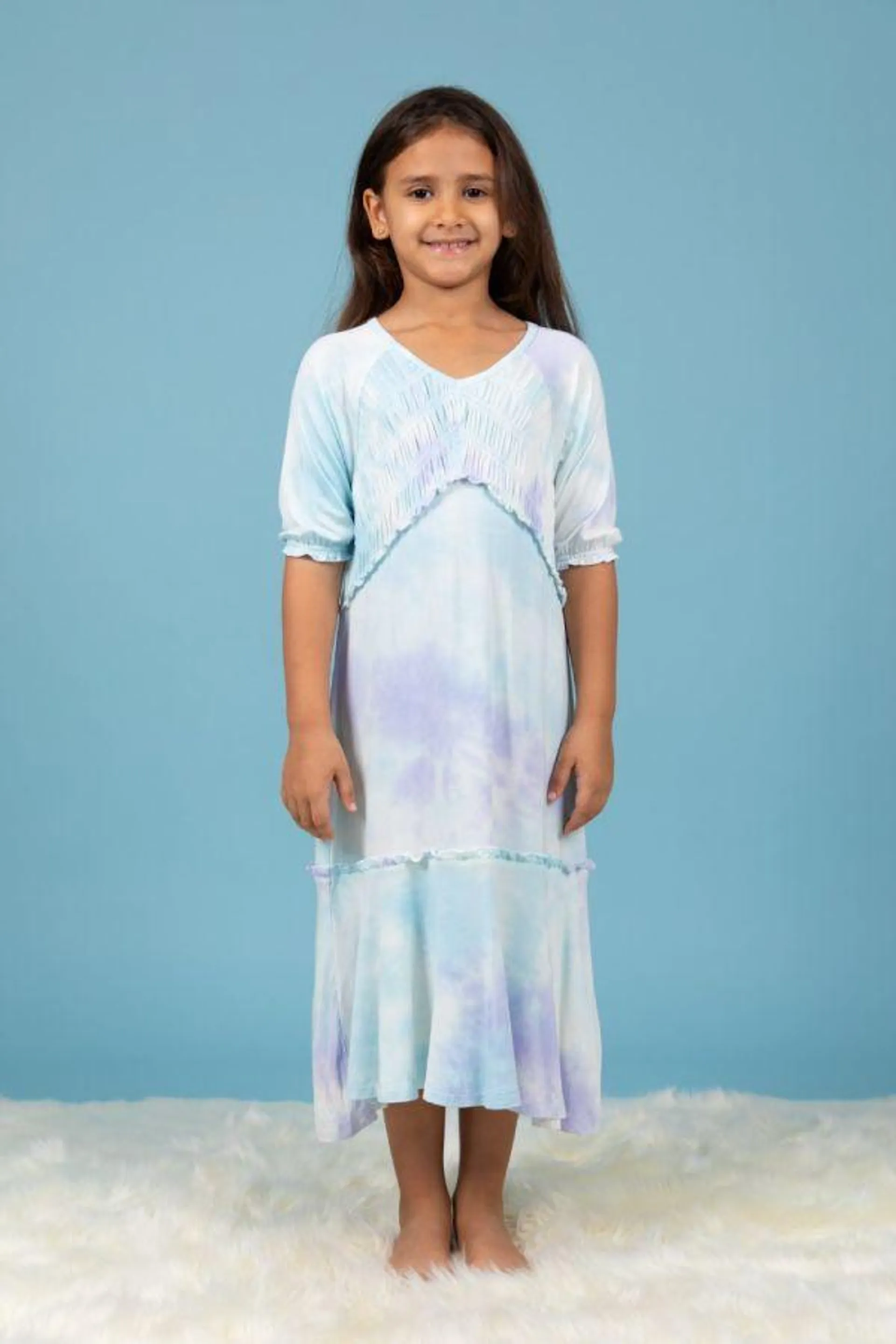 Girls Blue & Lilac Tie Dye Dress