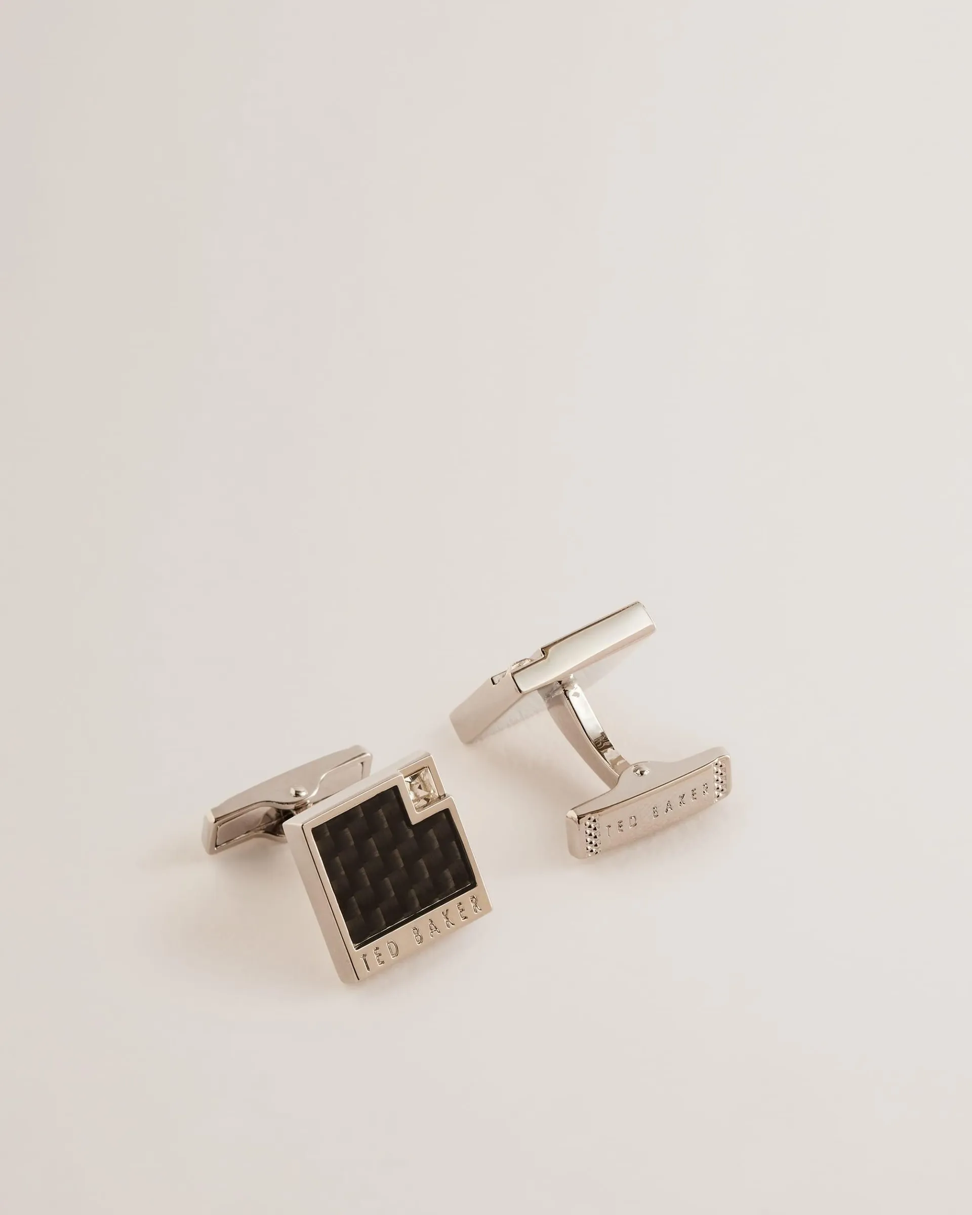 Kryss Carbon Fibre Crystal Detail Cufflinks Silver