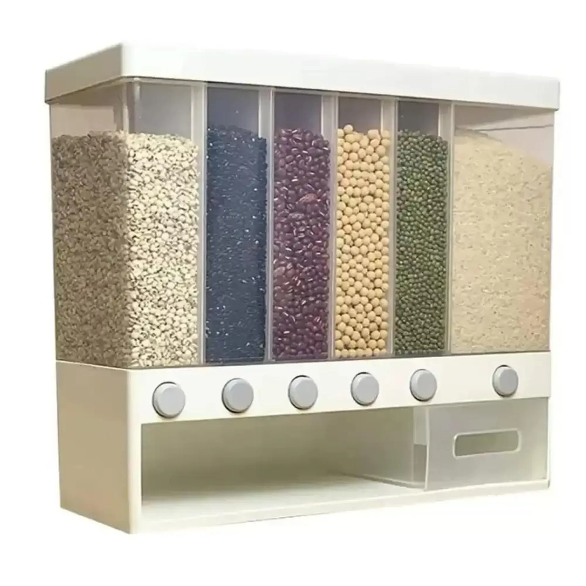 Multifunctional Kitchen Grain Dispenser Plastic Compartment Wall-Mounted Storage Box- White