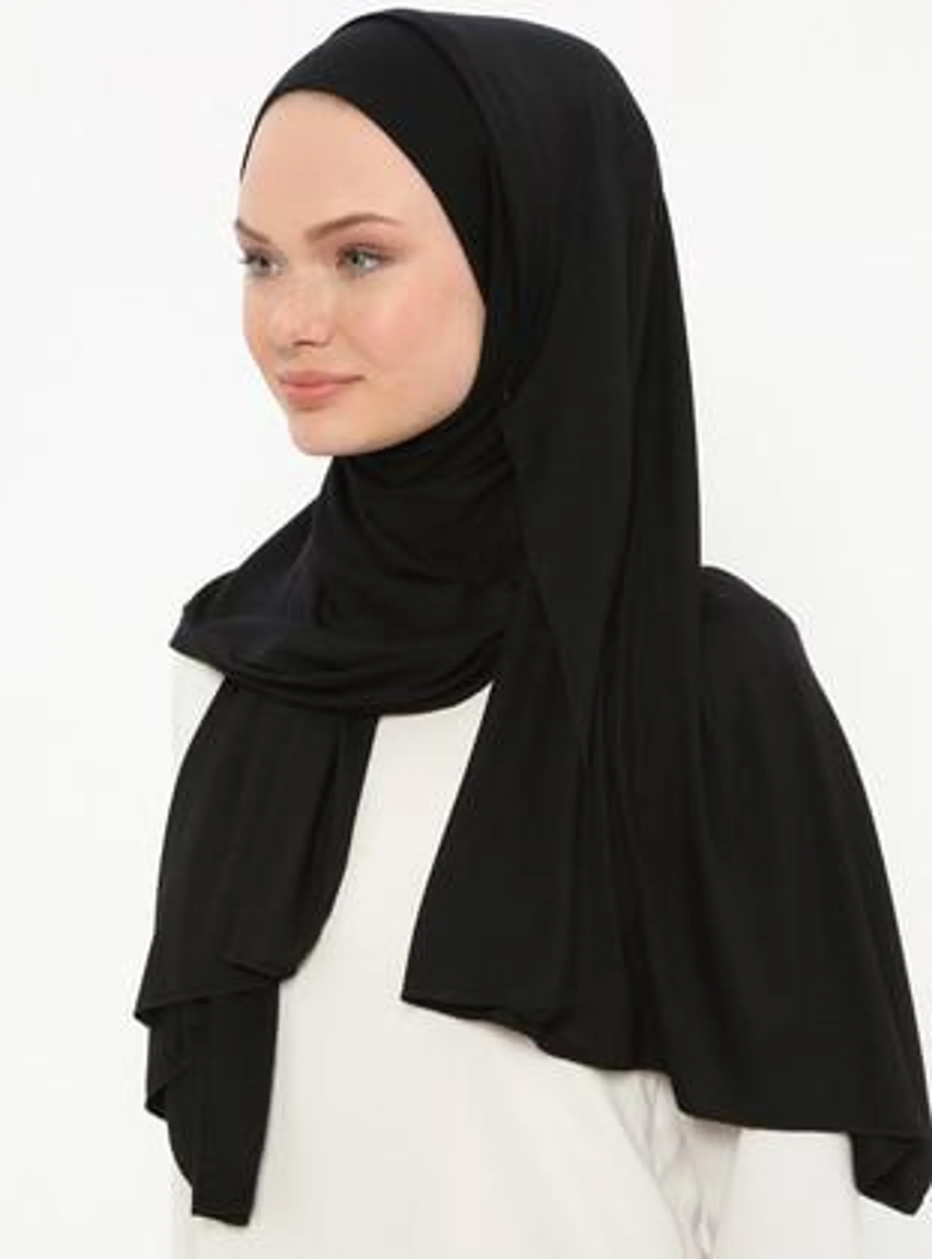 Ecardin - Practical Plain Shawl Black Instant Scarf