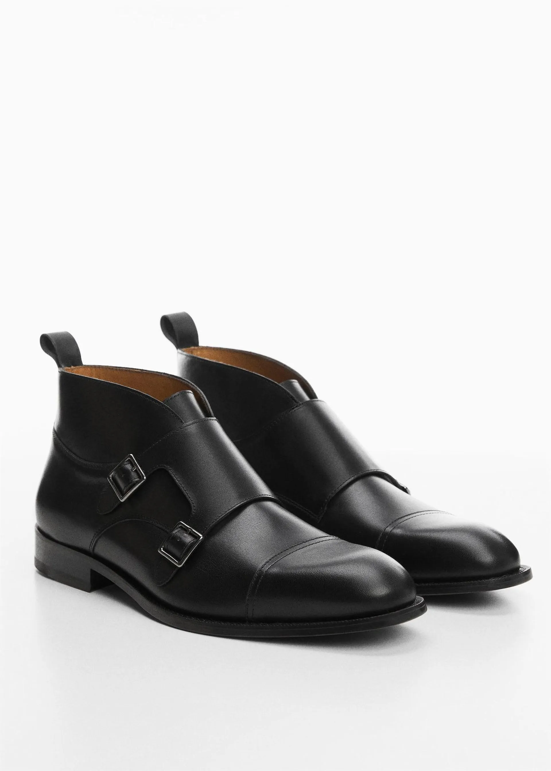 Leather buckle monk ankle boots