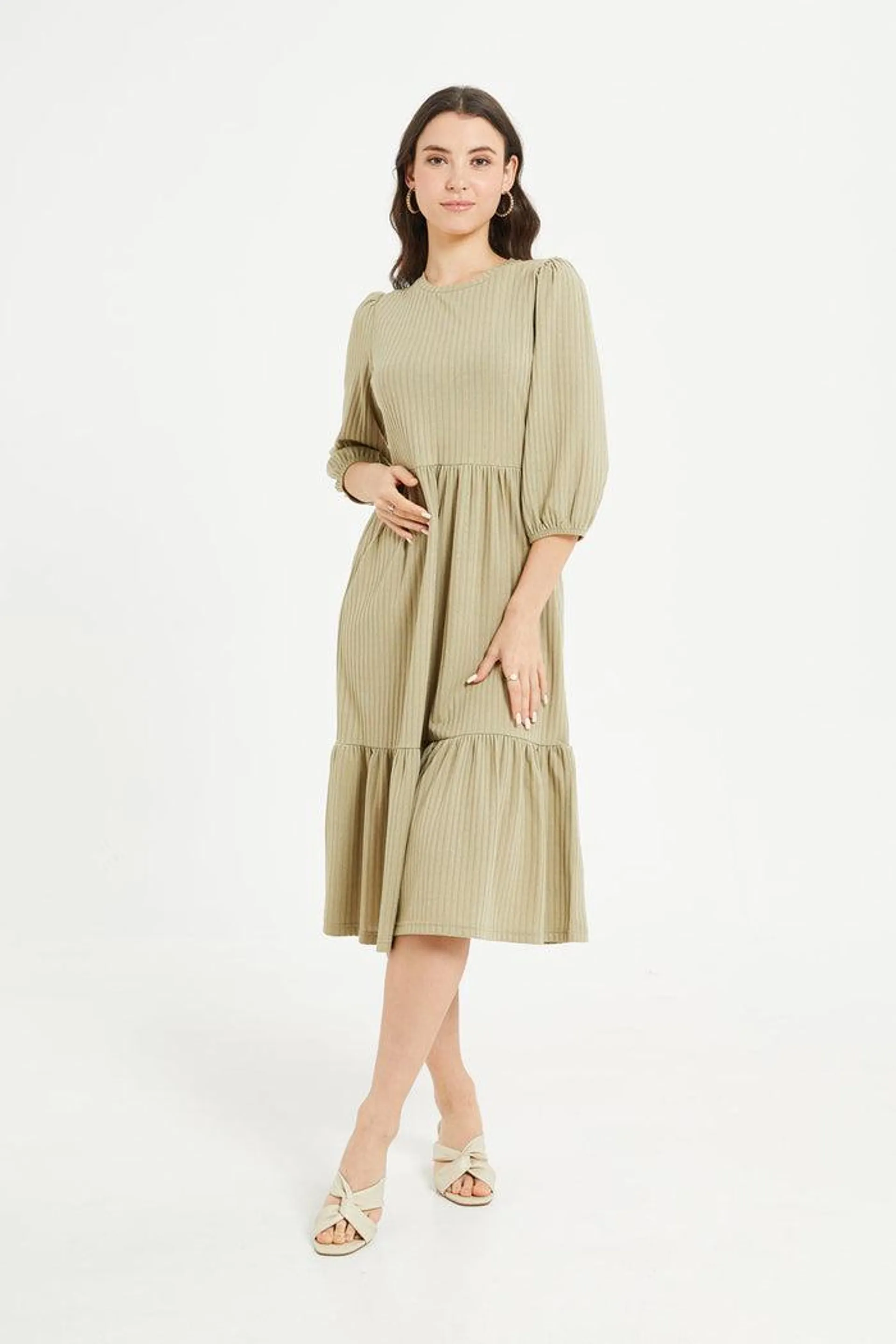 Women Olive Tiered Dress