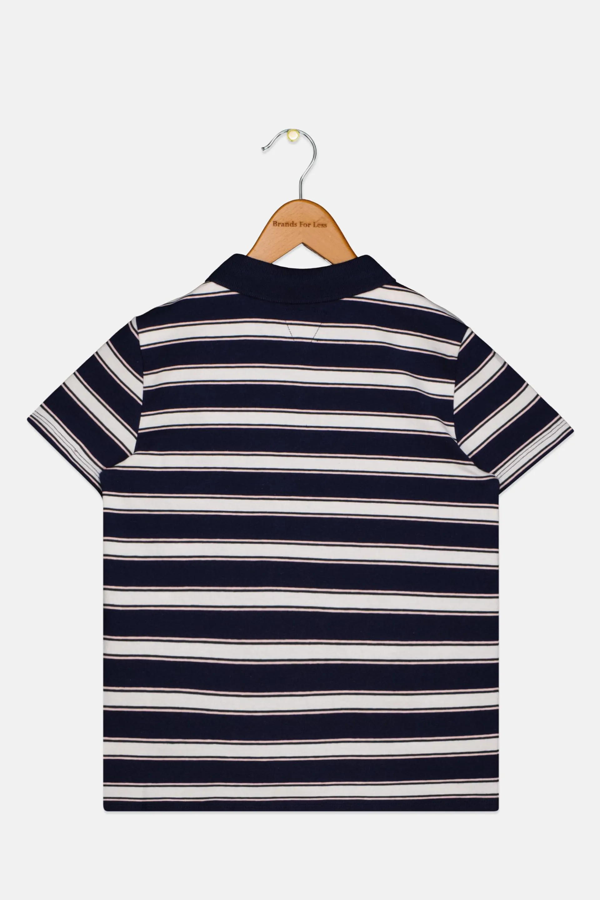 Kids Girl Spread Collar Short Sleeve Stripe Polo Shirts, Navy Blue/White