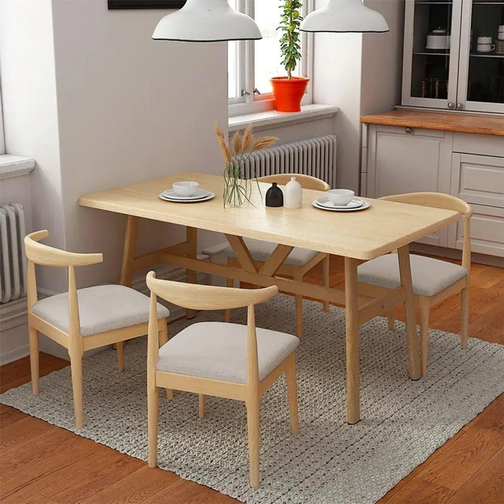 Mattia 4-Seater Wooden Top Dining Set -Grey/Natural Oak