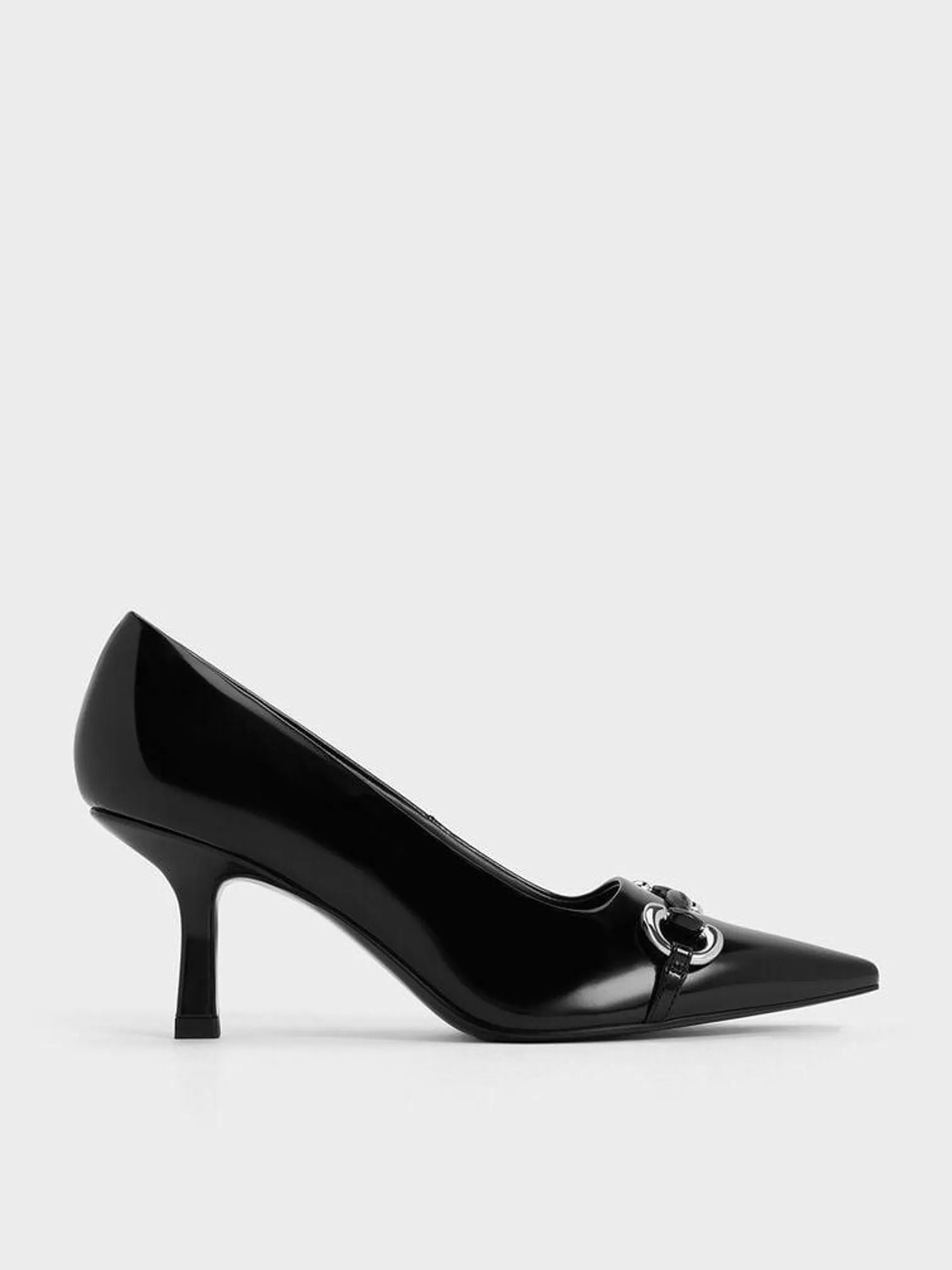 Metallic Accent Pointed-Toe Pumps - Black Box