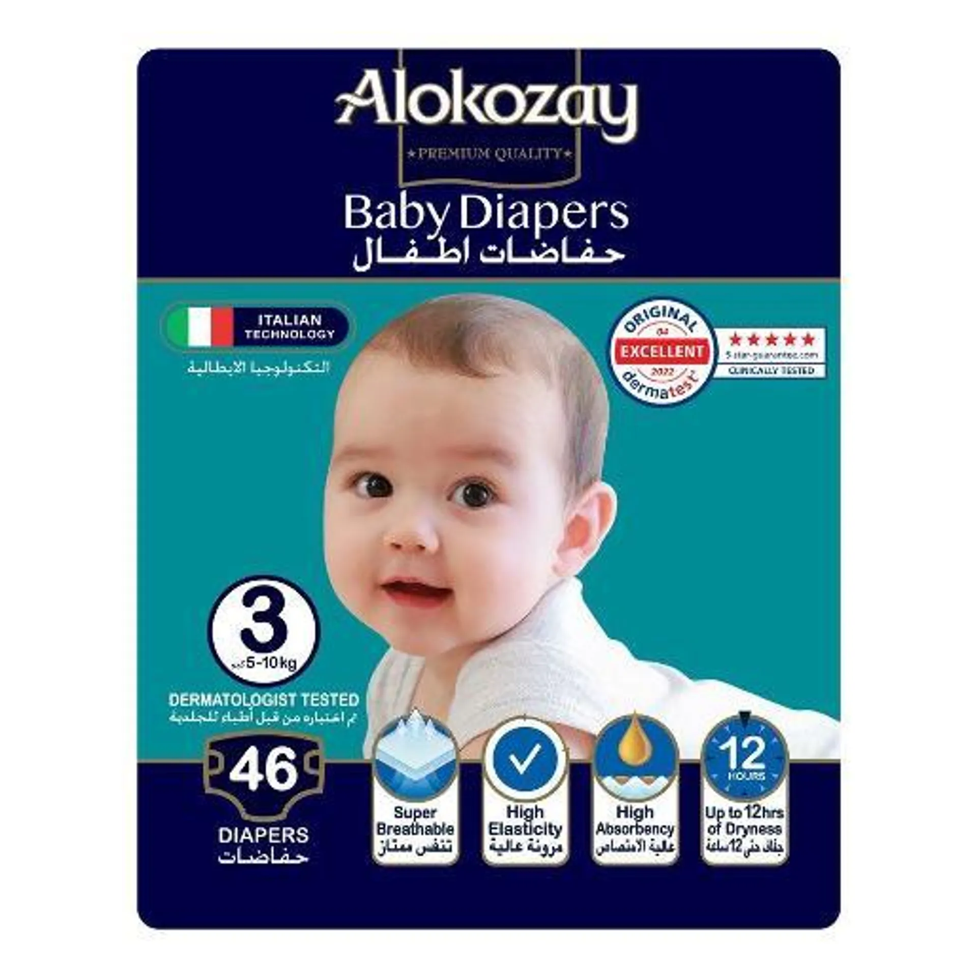 Alokozay Premium Baby Diapers Size 3 5-10kg 46pcs