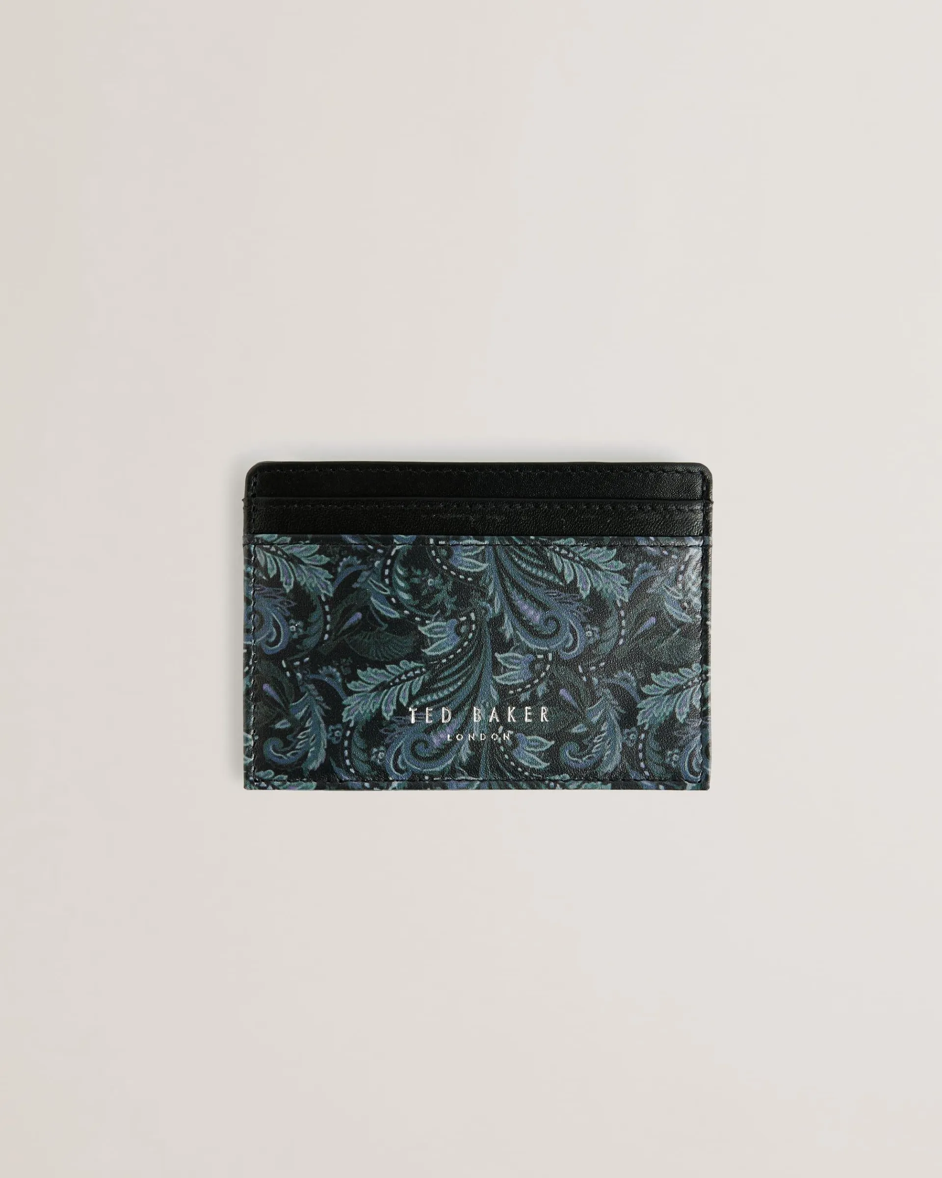 Paiis Paisley Print Leather Card Holder Black