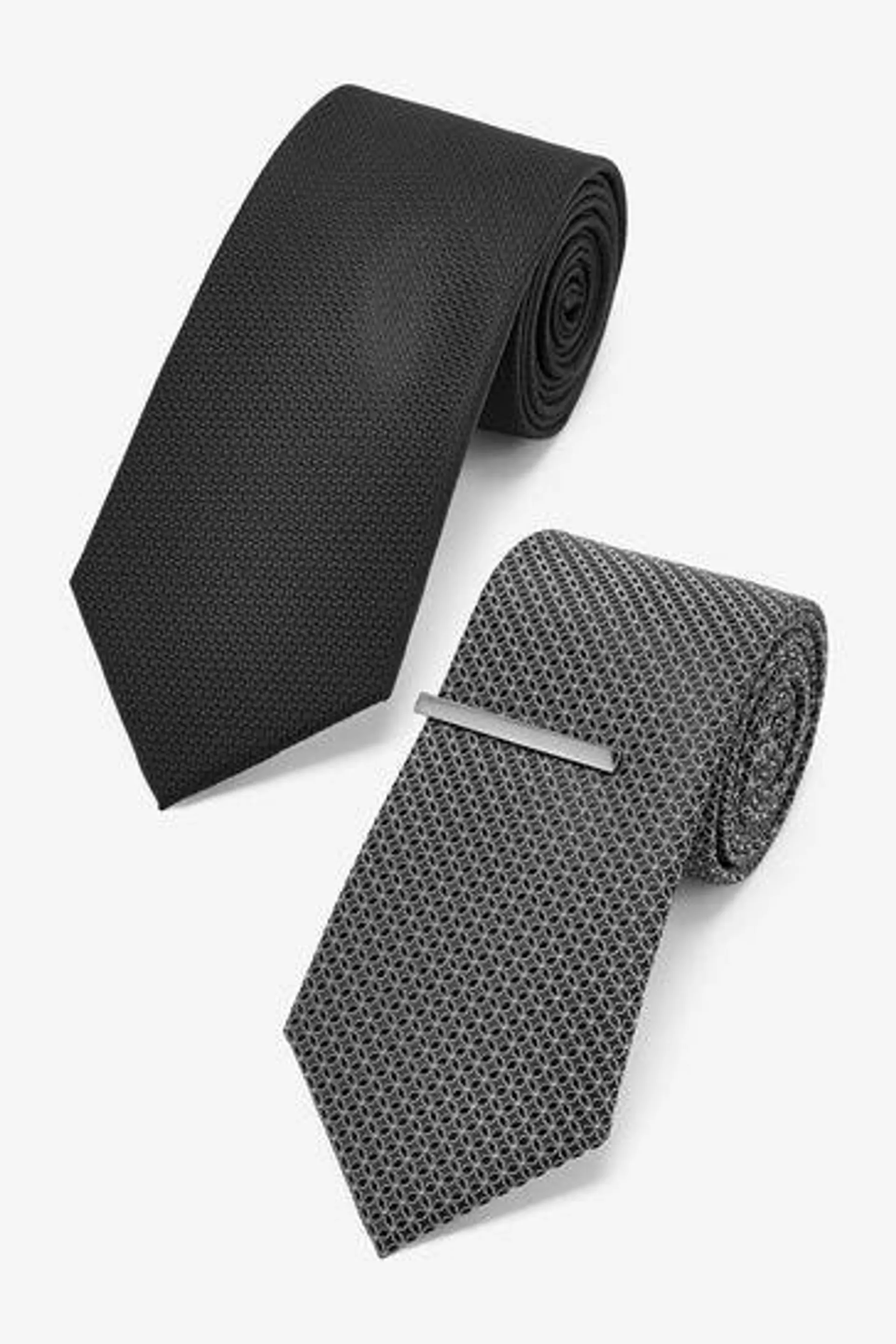 Textured Tie With Tie Clip 2 Pack