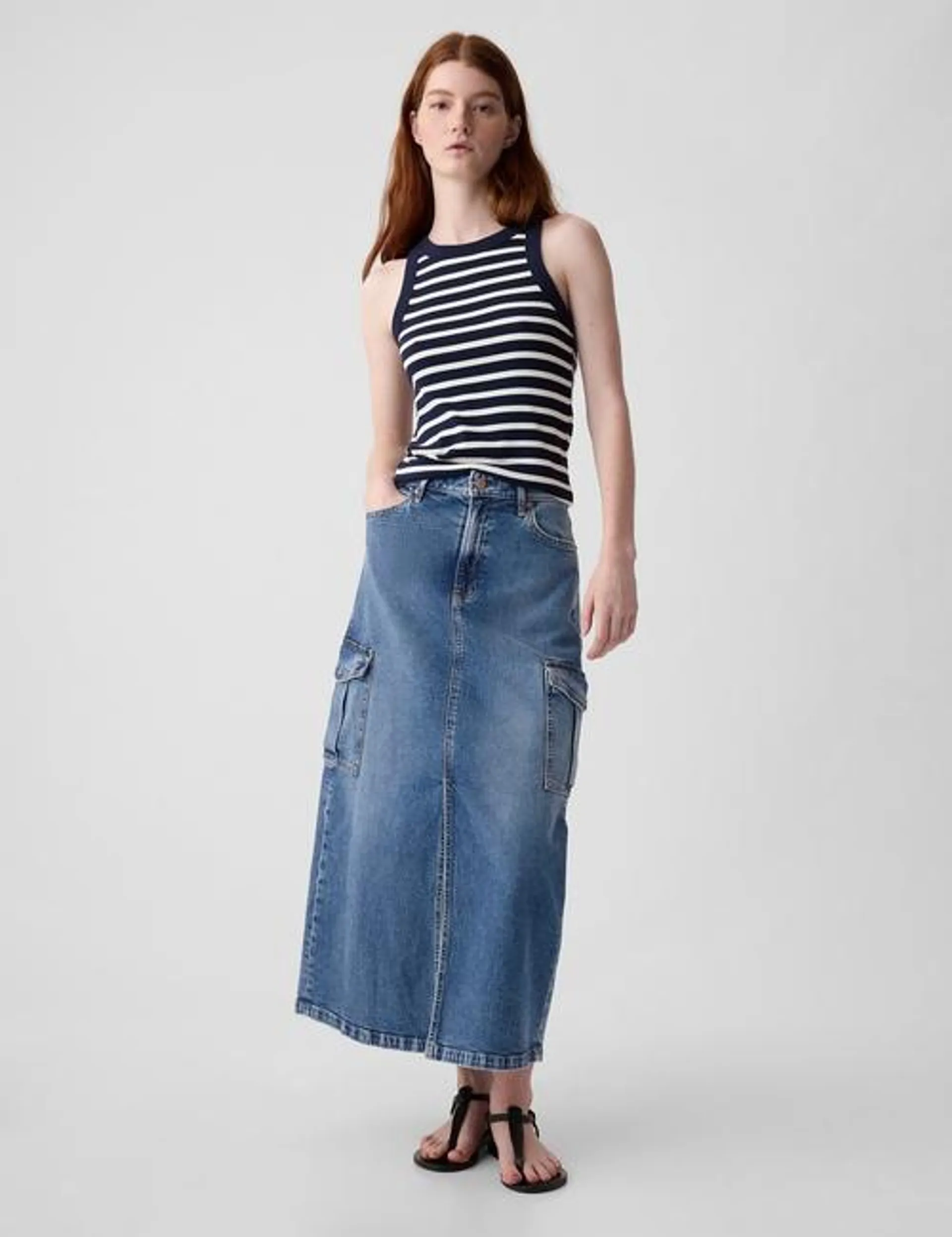 Denim Cargo Maxi Skirt