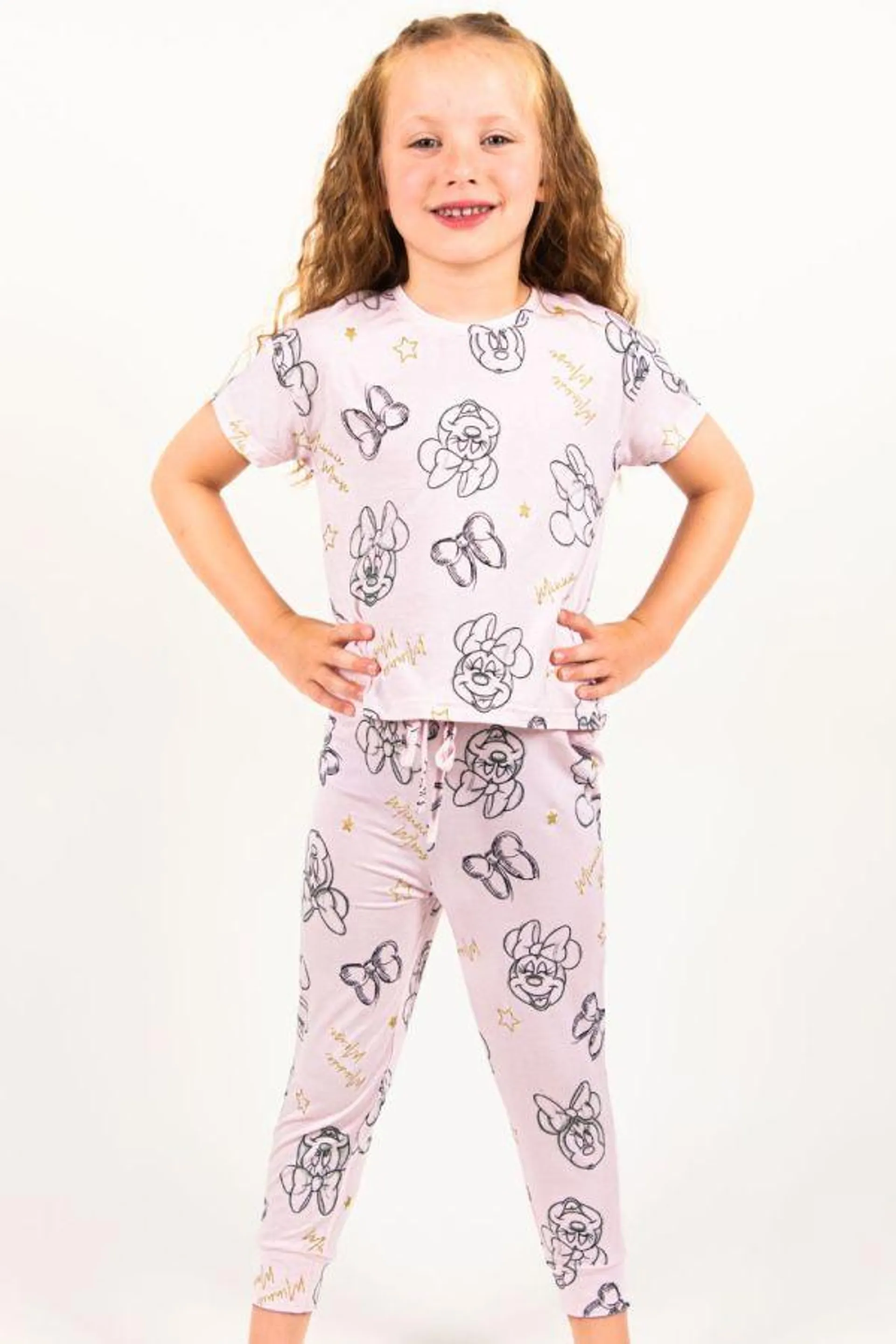 Girls Pink Sketchy Minnie Head Bows Printed PJ