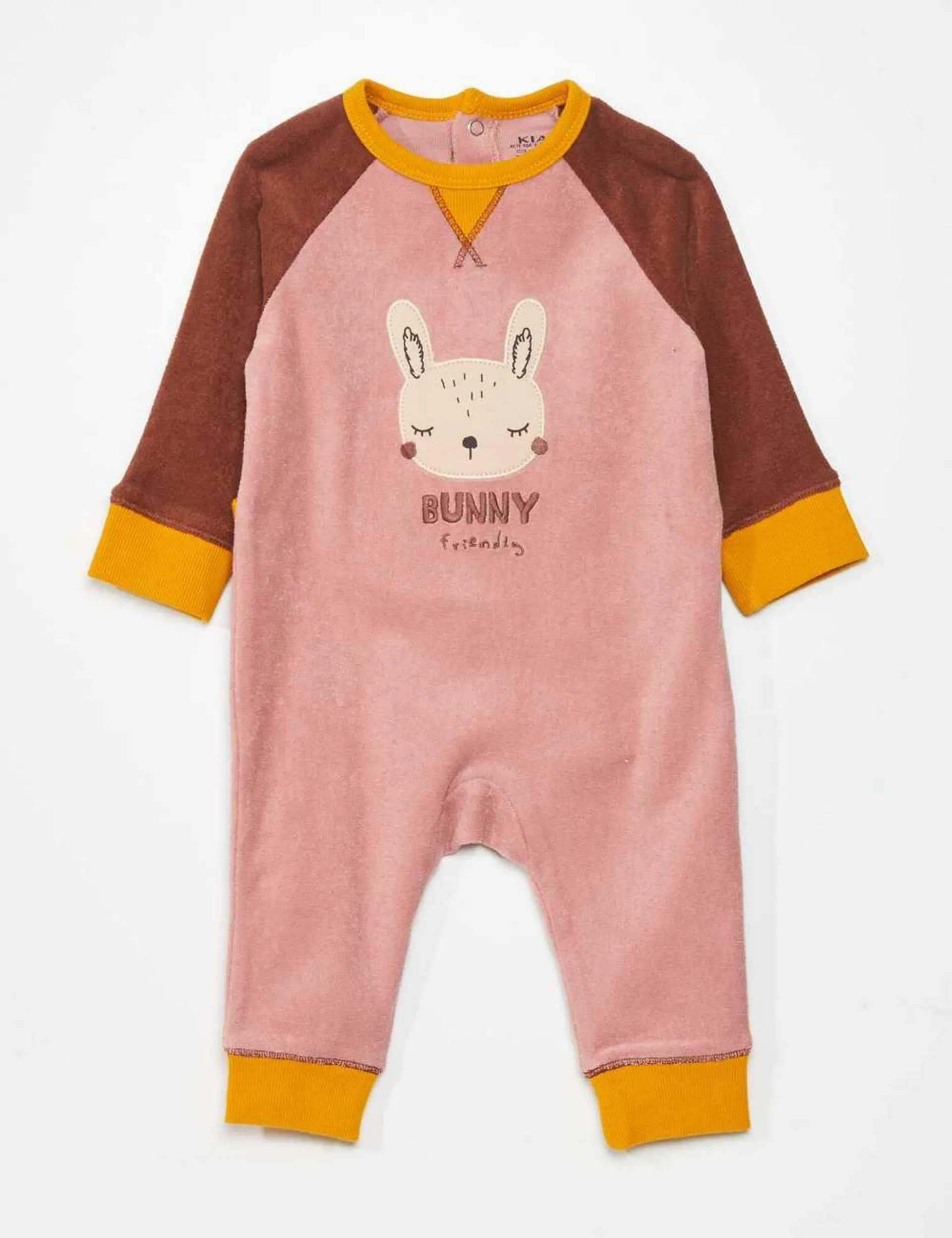 1-piece towelling fabric sleepsuit with embroidered rabbit