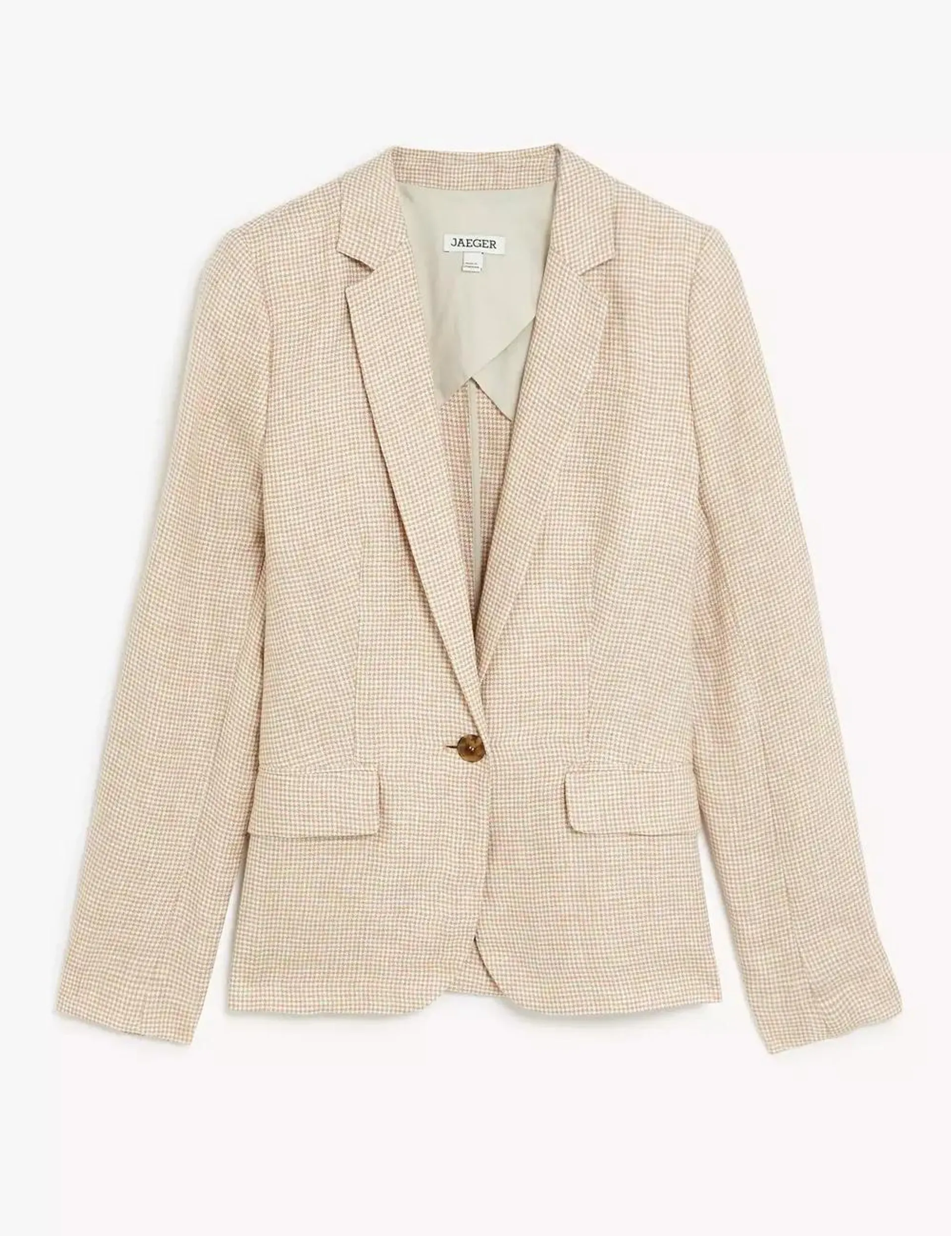 Pure Linen Houndstooth Single Breasted Blazer