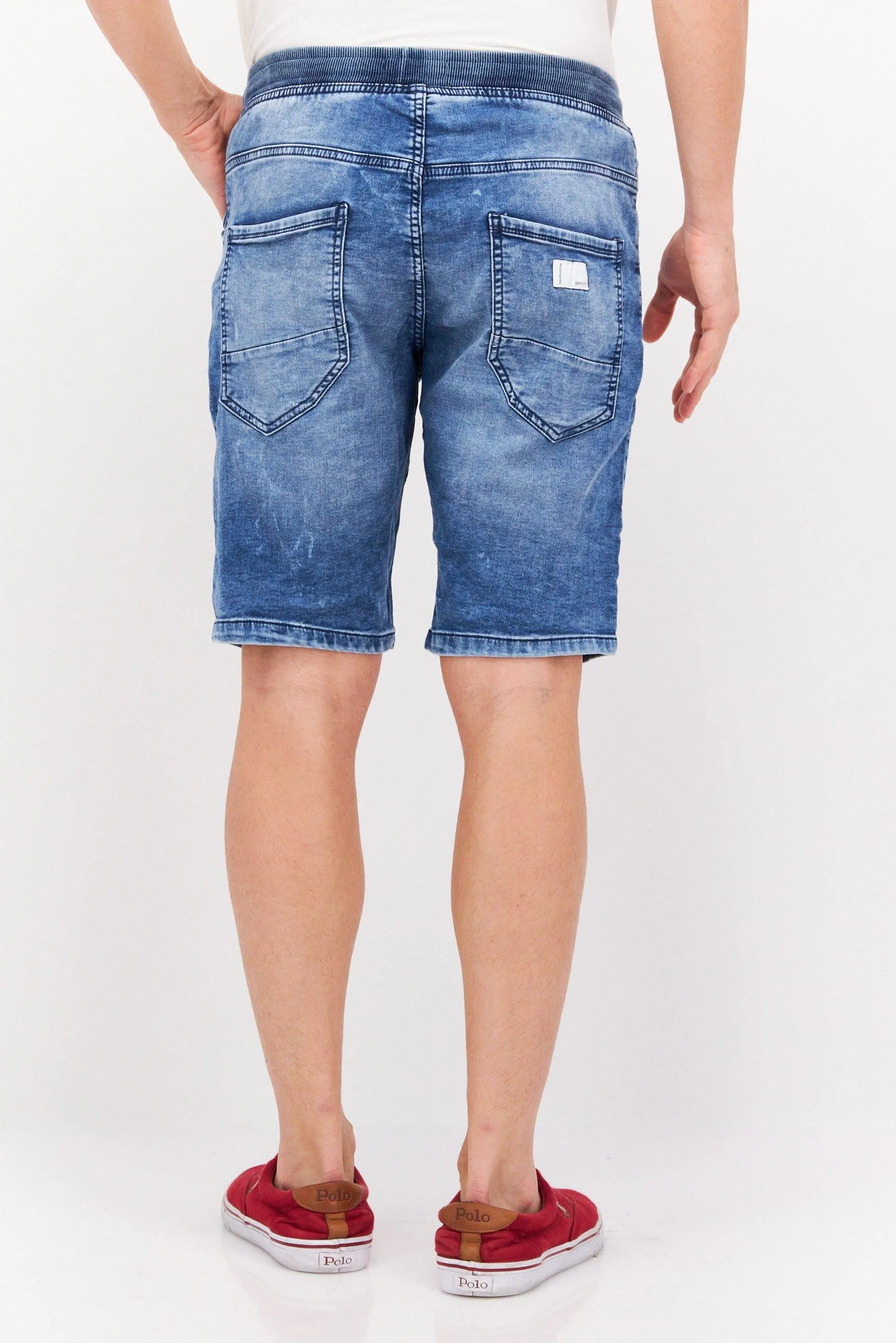 Men Drawstring Washed Denim Shorts, Blue