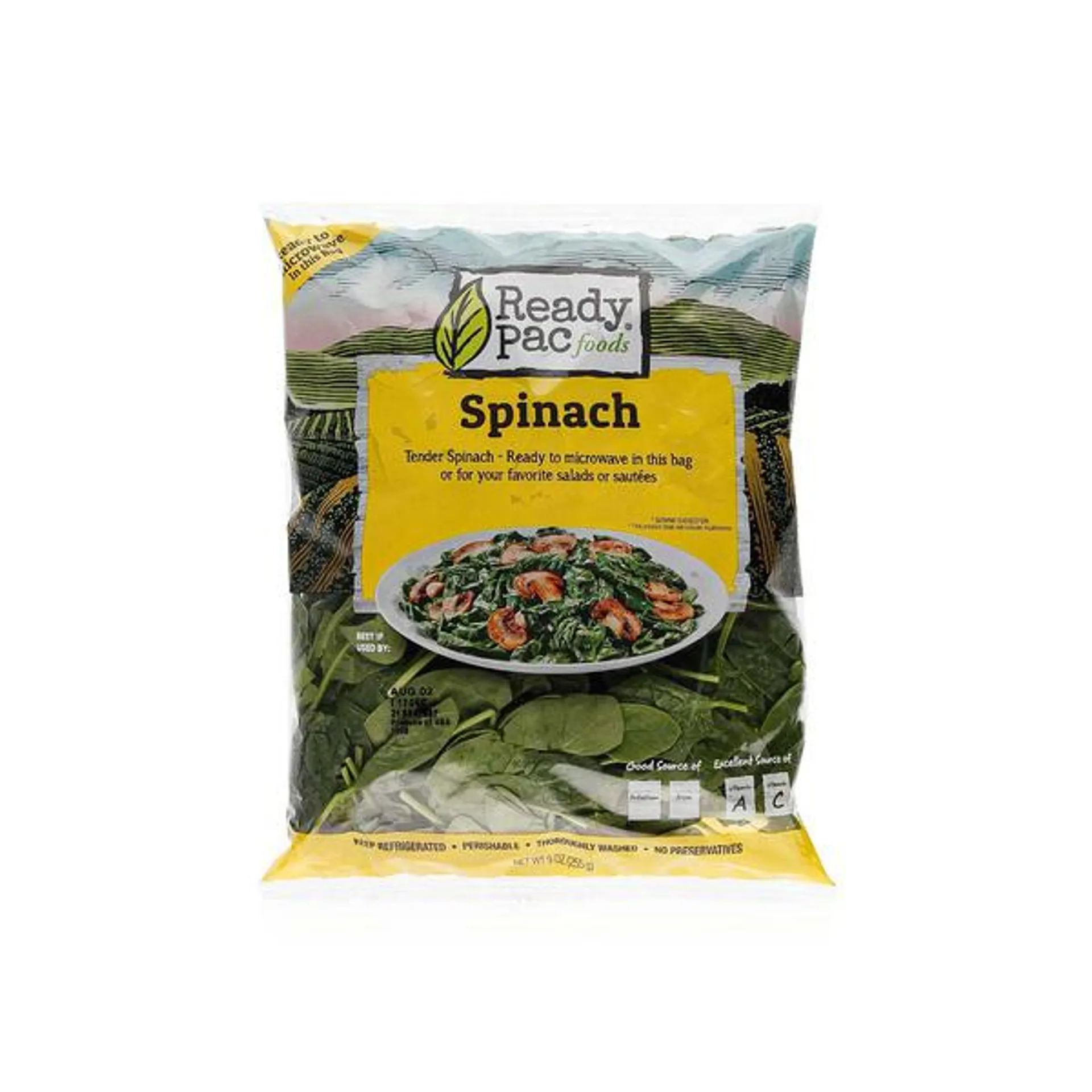 Ready Pac microwaveable spinach bag 255g