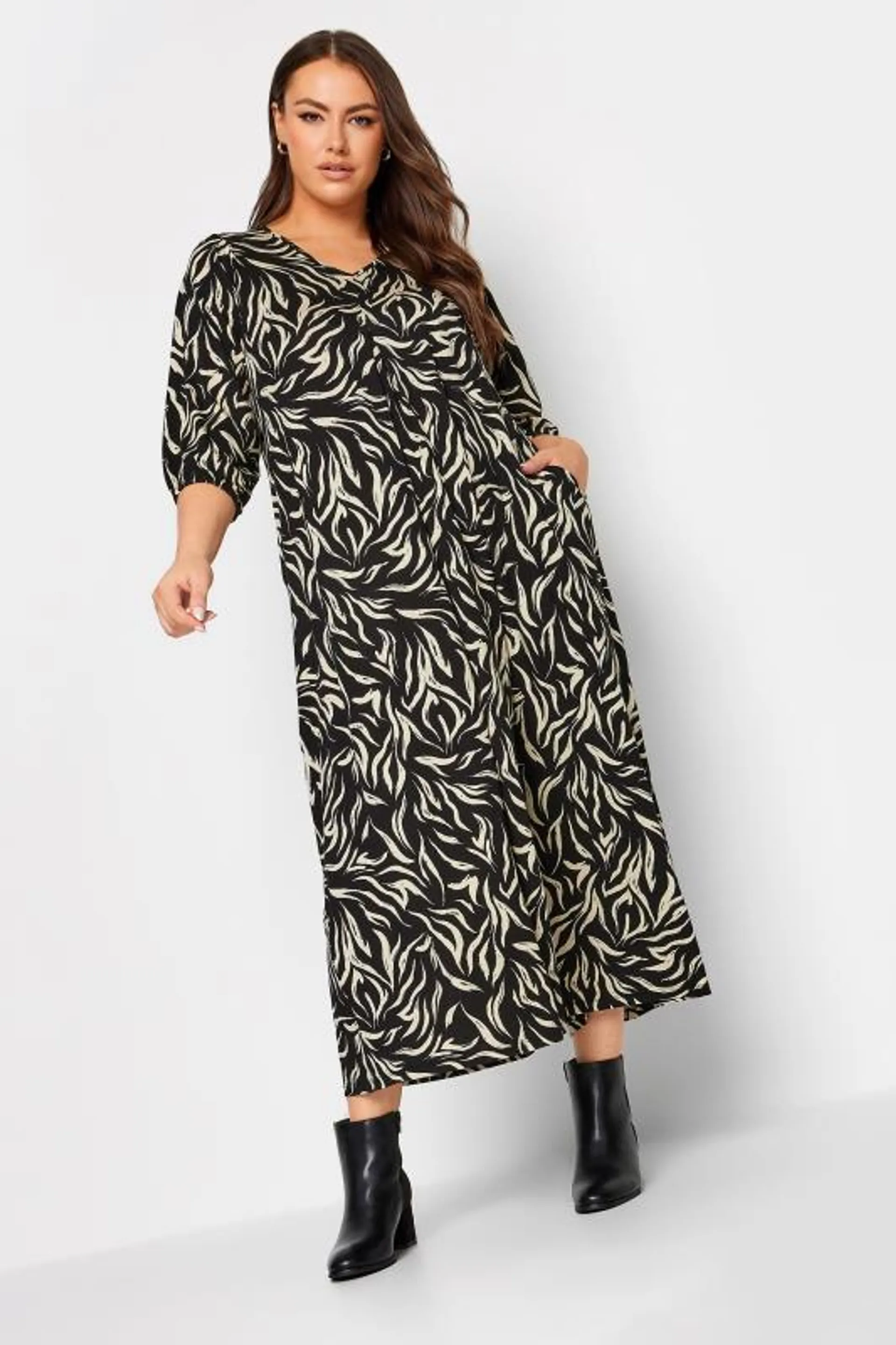 YOURS Curve Black Zebra Print Maxi Dress