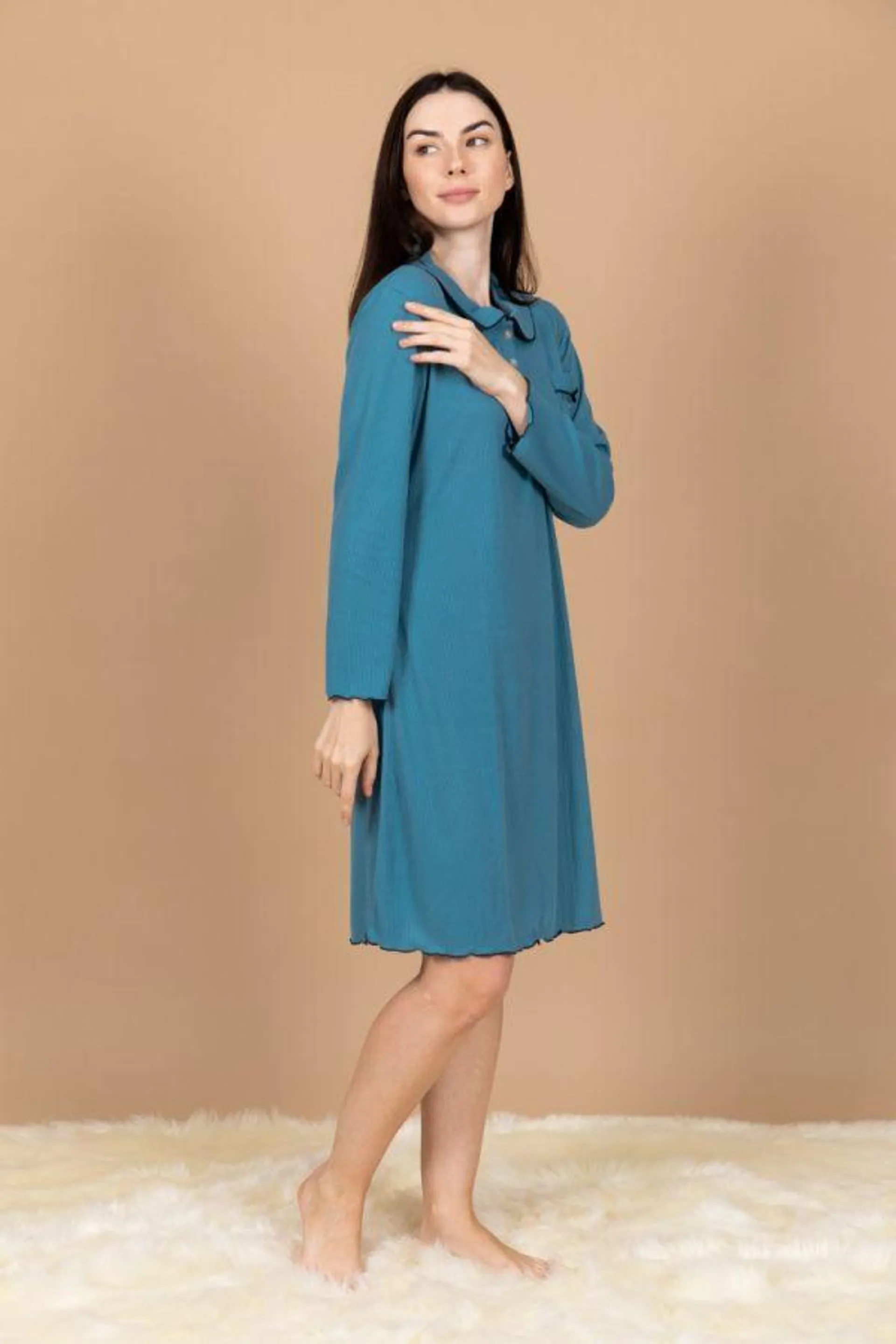 Ladies Teal Rib Nightdress