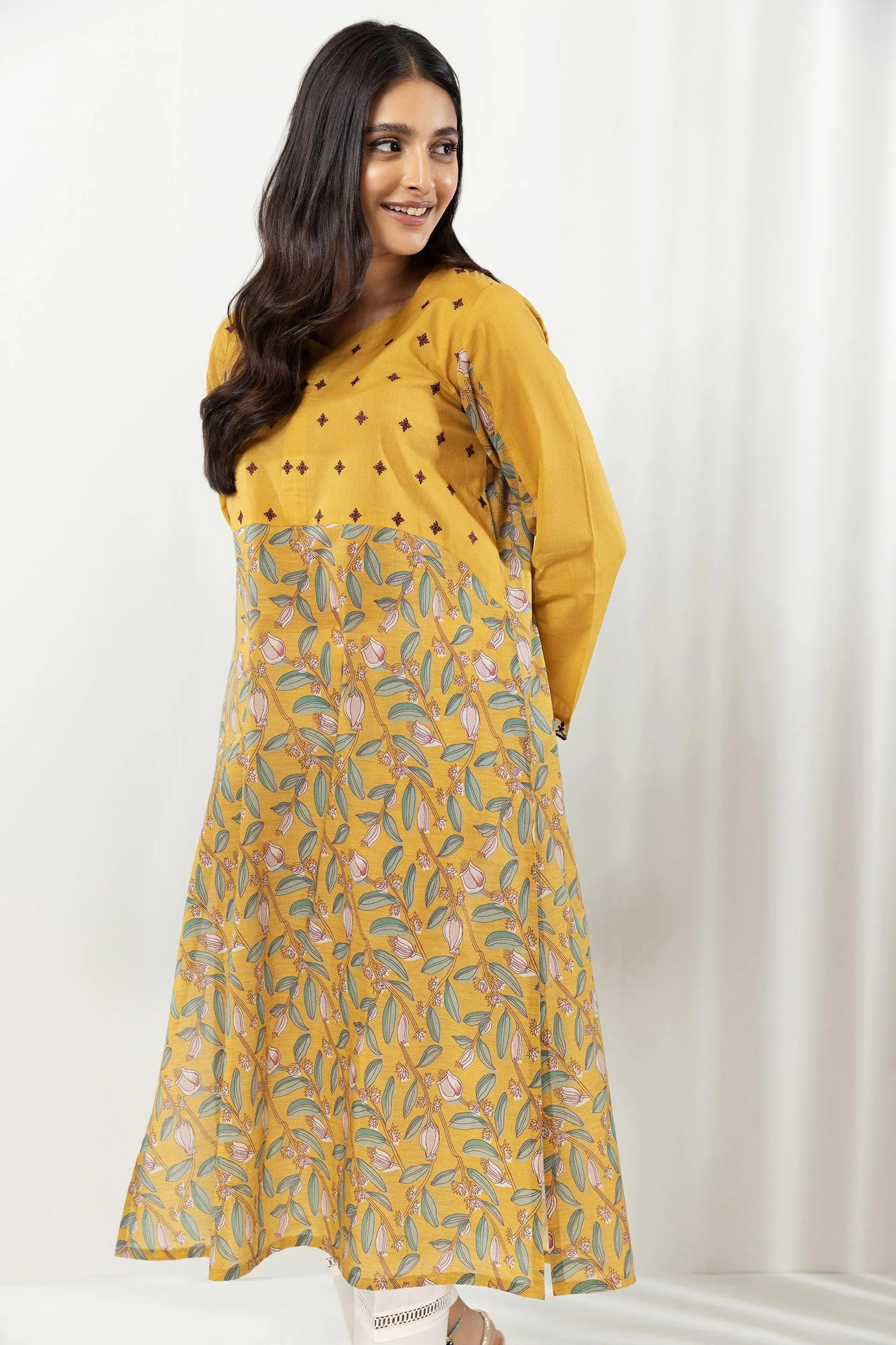 PE22-99-Printed Embroidered Long Shirt 1PC