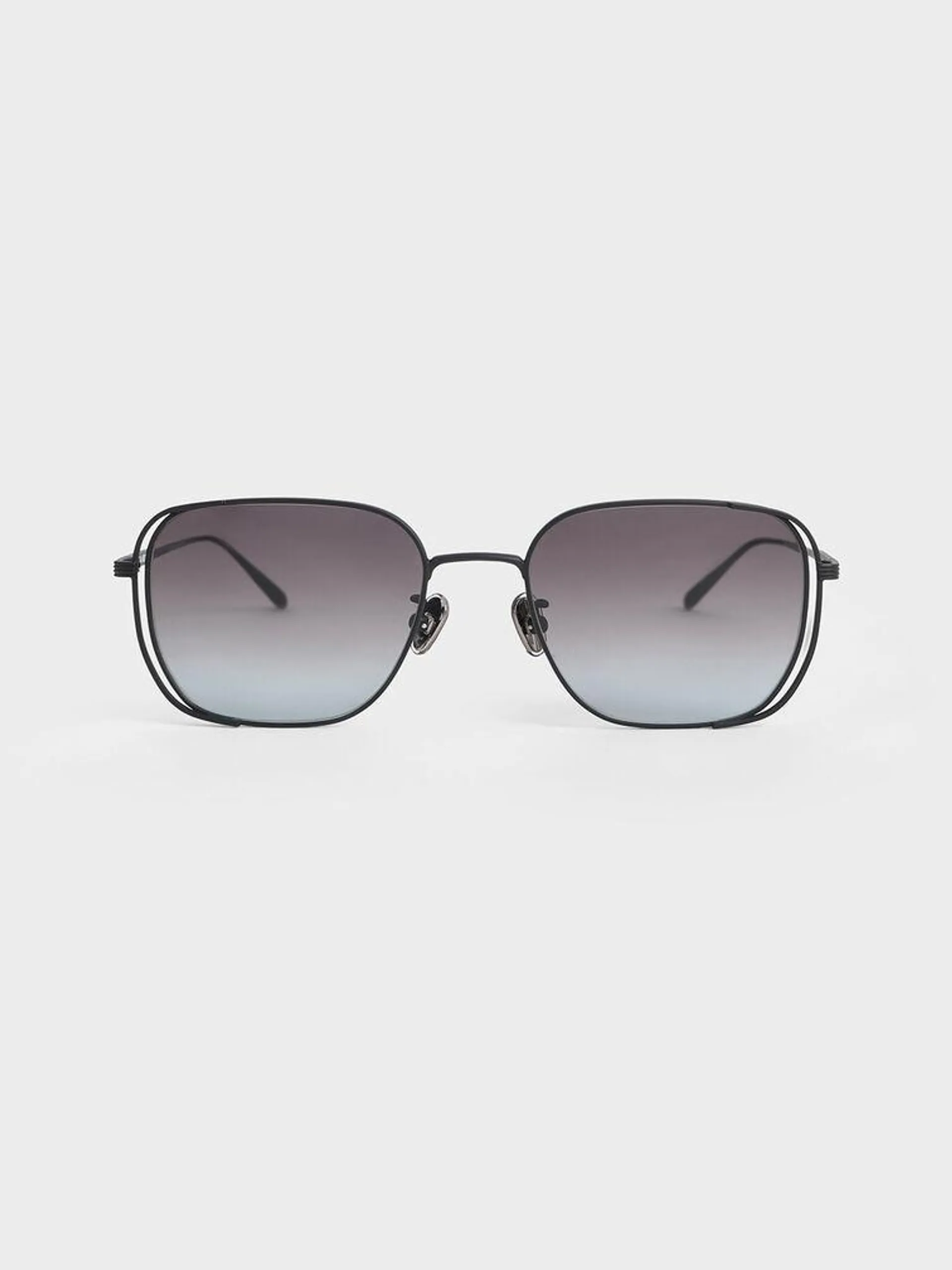 Metallic-Rim Rectangular Sunglasses