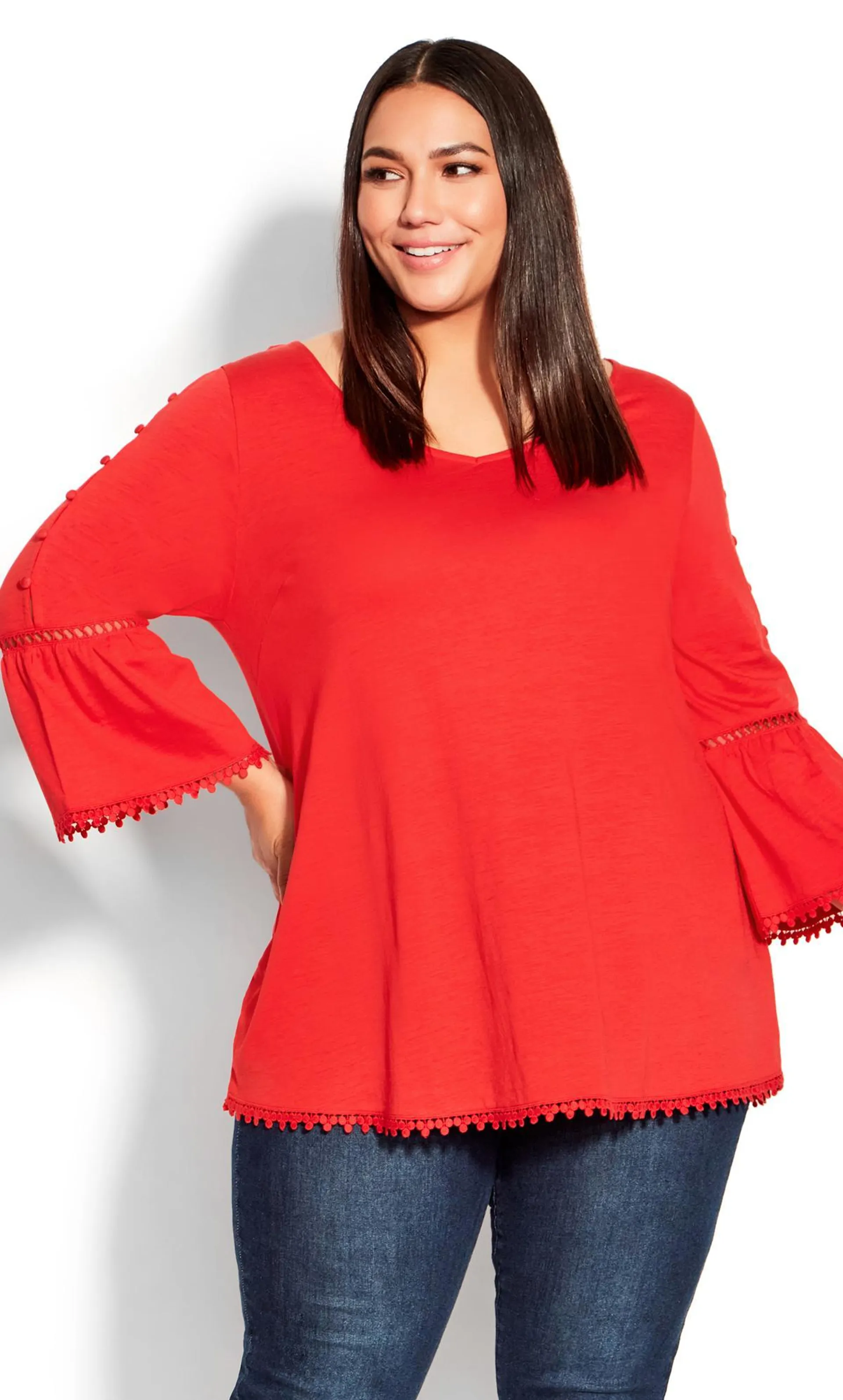 Evans Red Crochet Hem Tunic Top