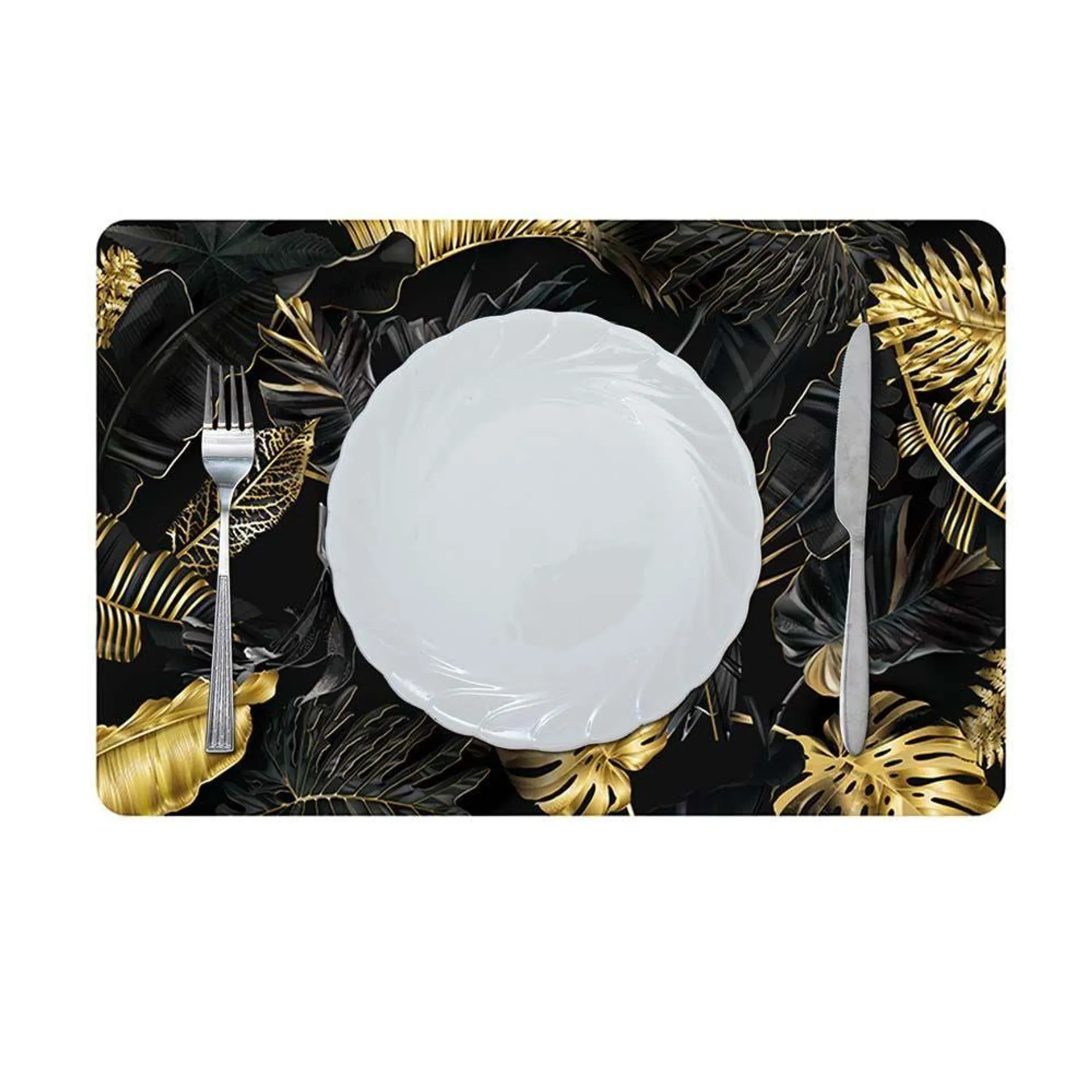 Glamour Mdf Printed Placemat Gold/Black 43.5X28.5cm ADA-HK-30129