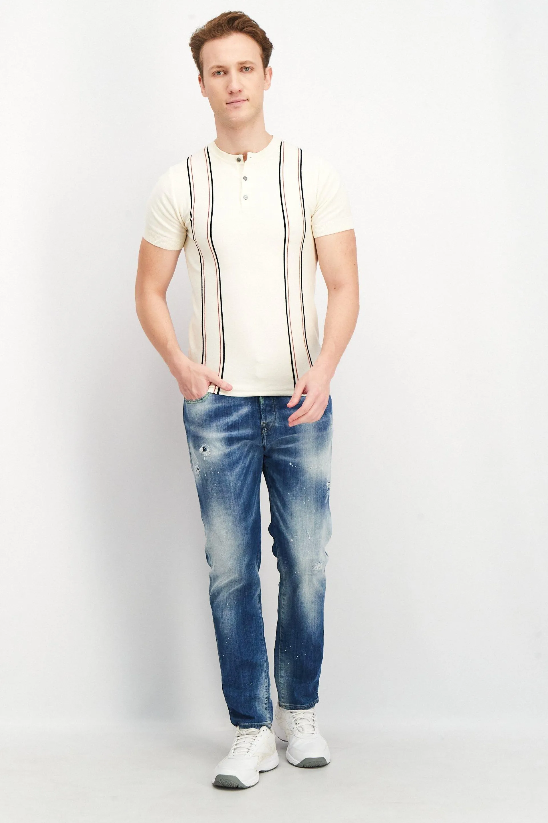 Men Tapered Wash Stretchable Denim Jeans, Blue