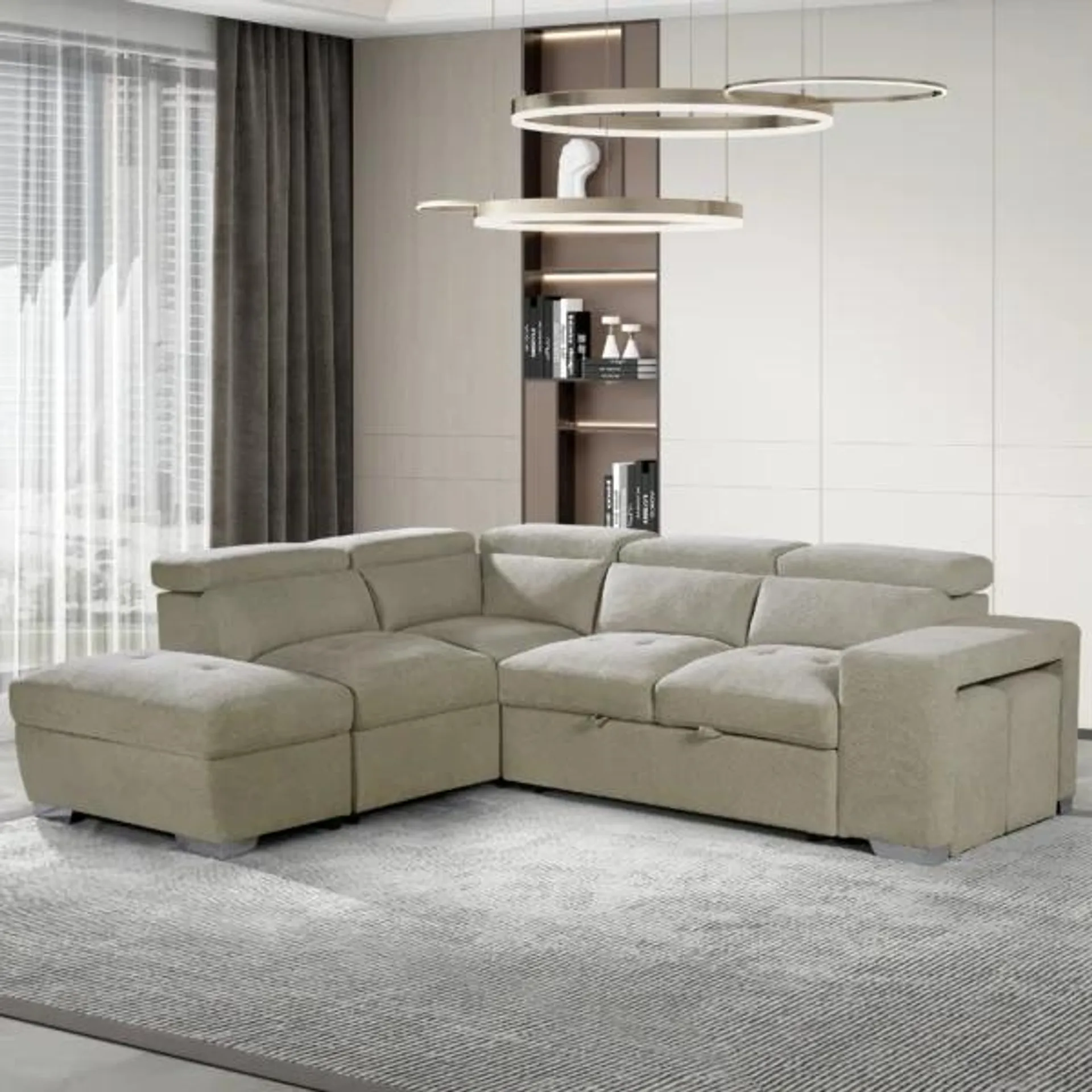 Palermo Right Corner Sofa Bed – Light Beige