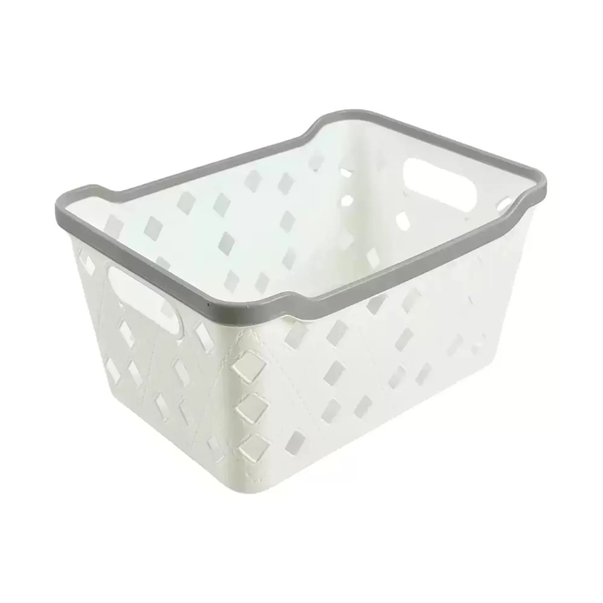 Multipurpose Plastic Storage Organizer Basket 26X18cm With Handles- White Color