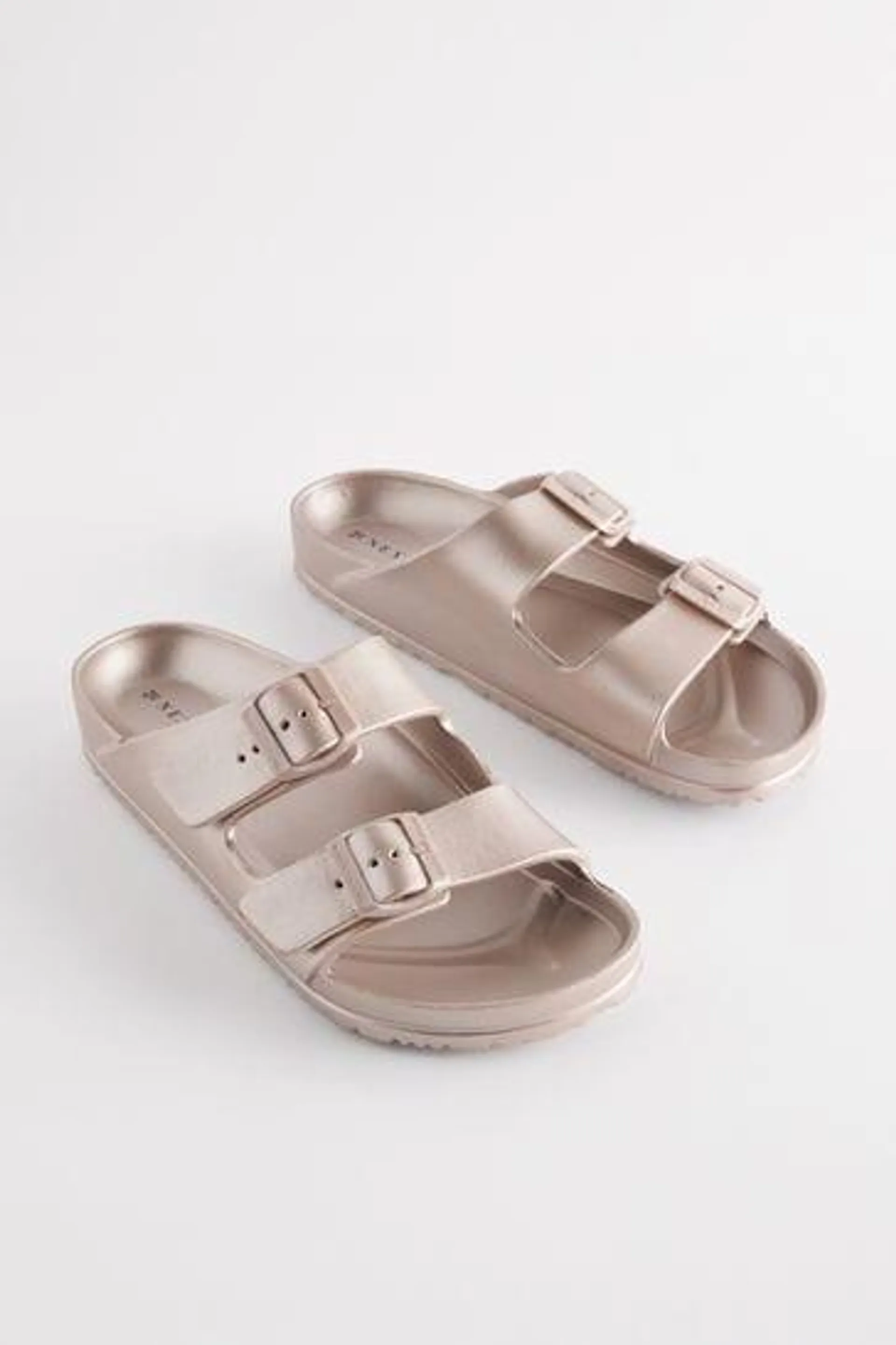 EVA Double Strap Flat Slider Sandals With Adjustable Buckles