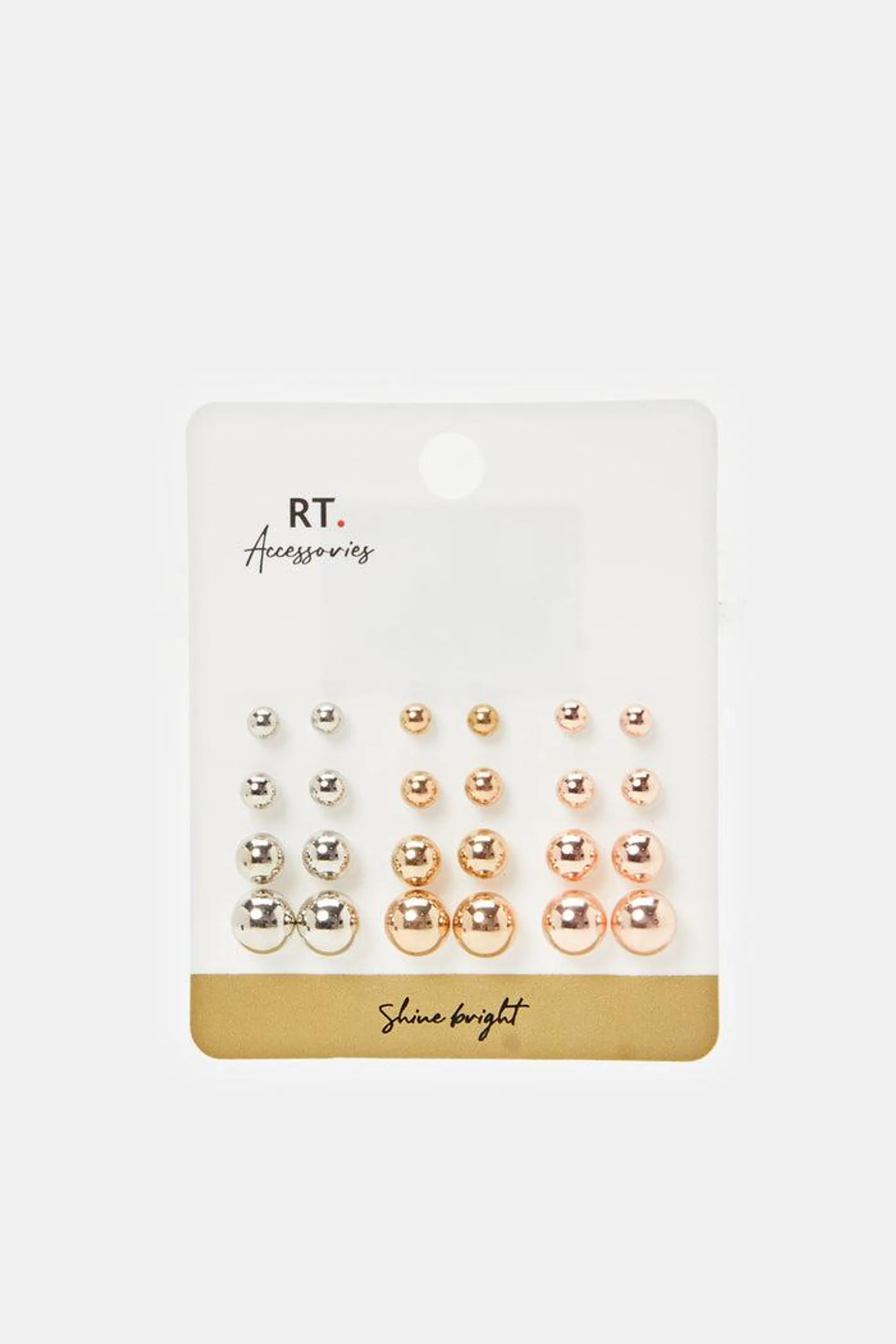 Women Round Gold And Silver Earrings Stud (12 Pairs)