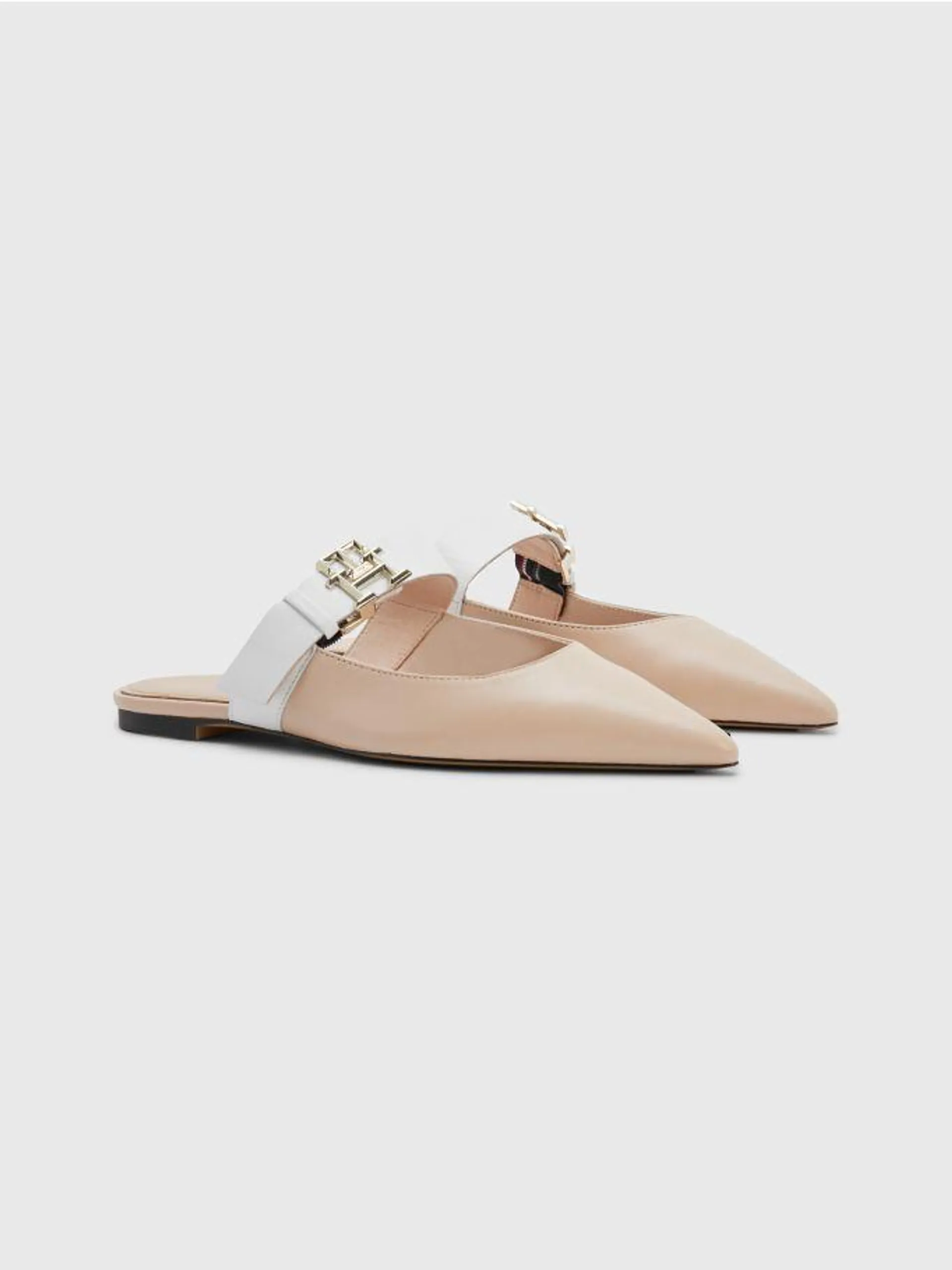 Leather Monogram Pointed Toe Mules