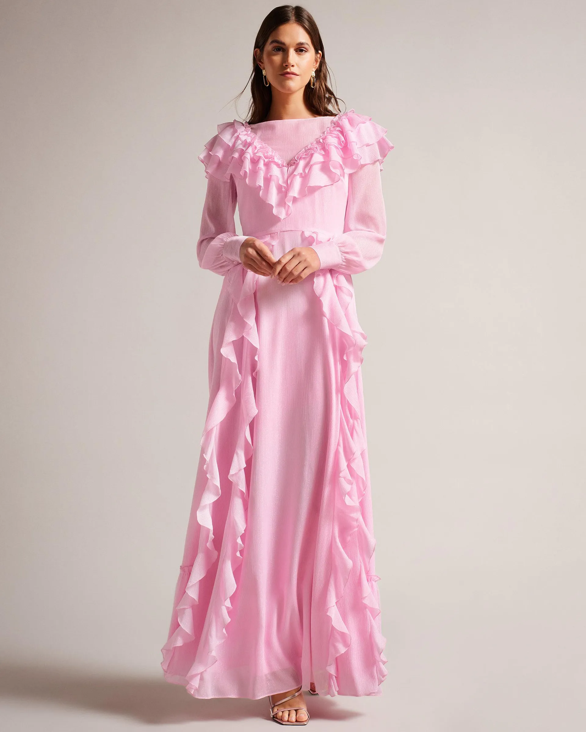 Frilled Long Sleeve Maxi Dress