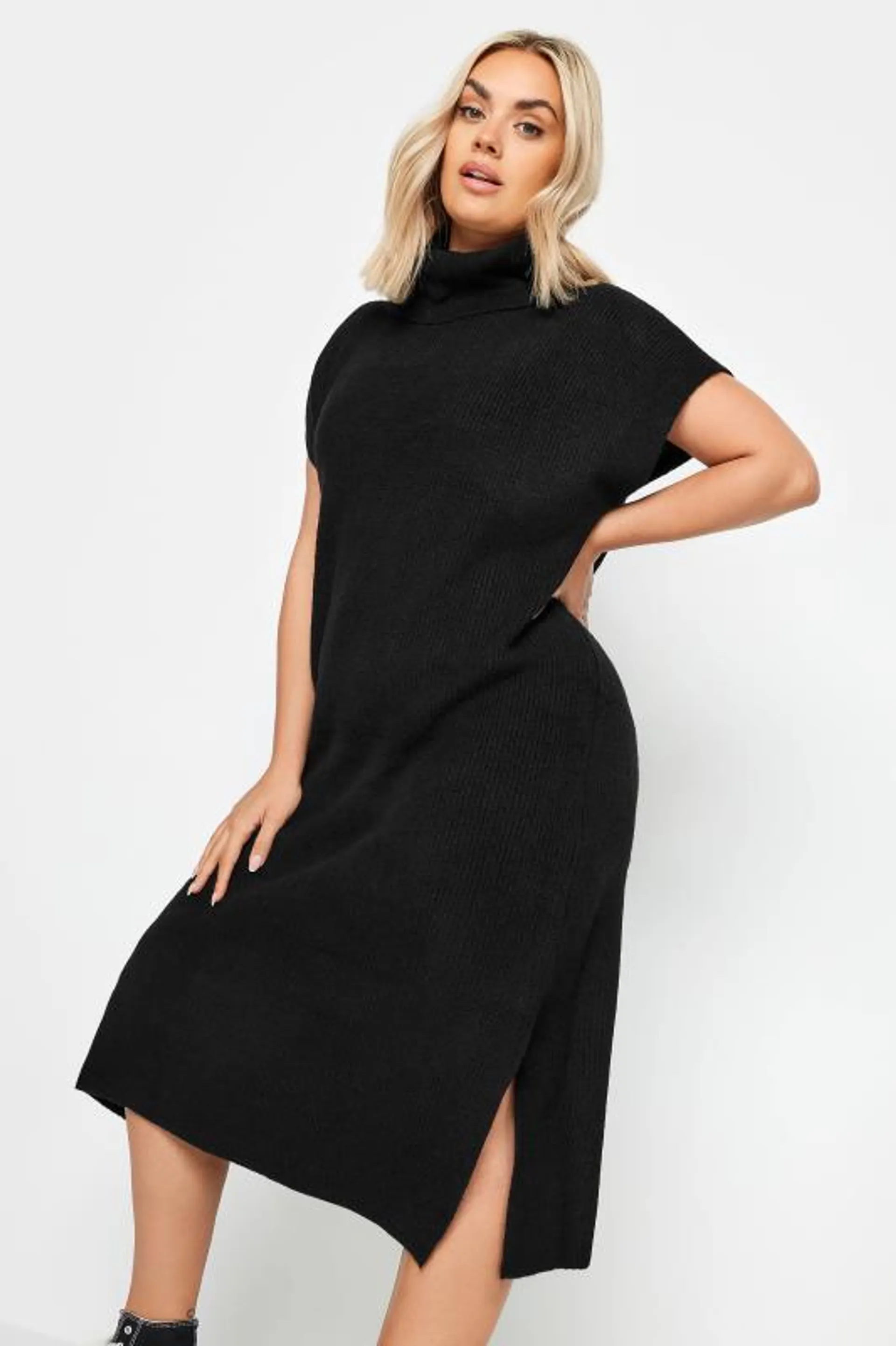 YOURS Curve Black Roll Neck Knitted Dress