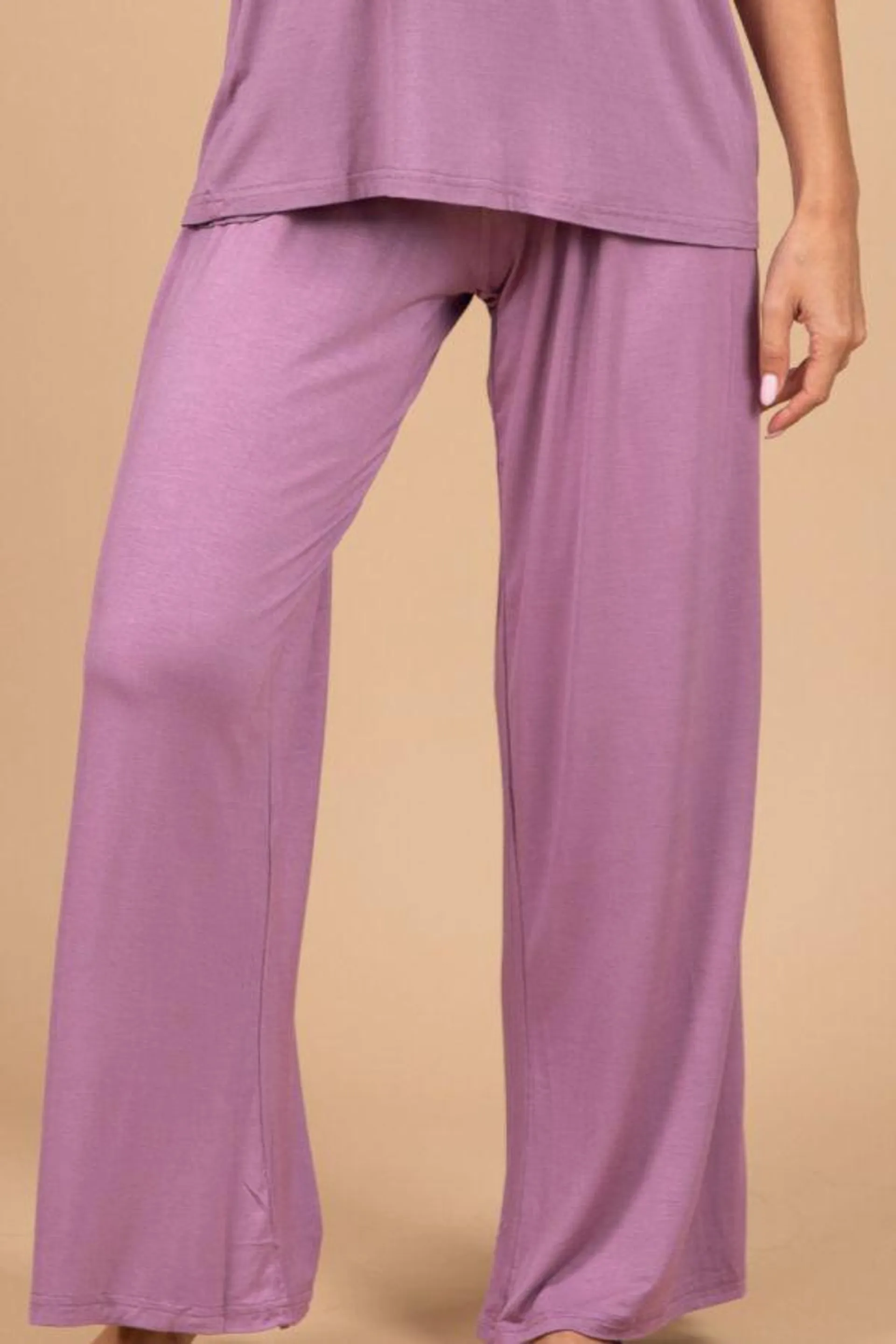 Ladies Mauve Rib Trim Lounge Pant