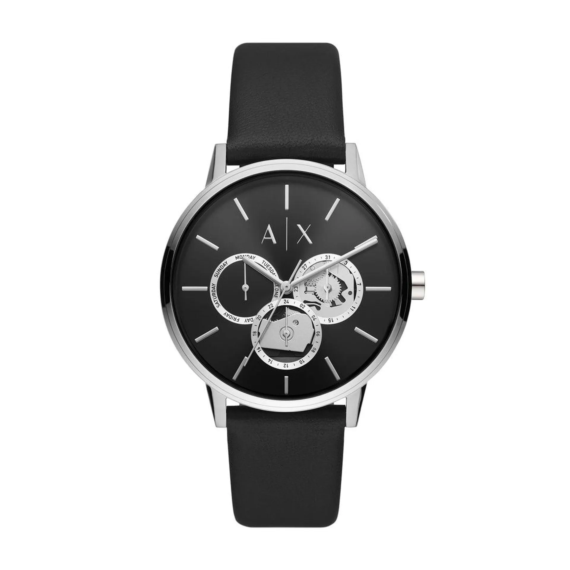 Armani Exchange Men's Multifunction Black Leather Watch