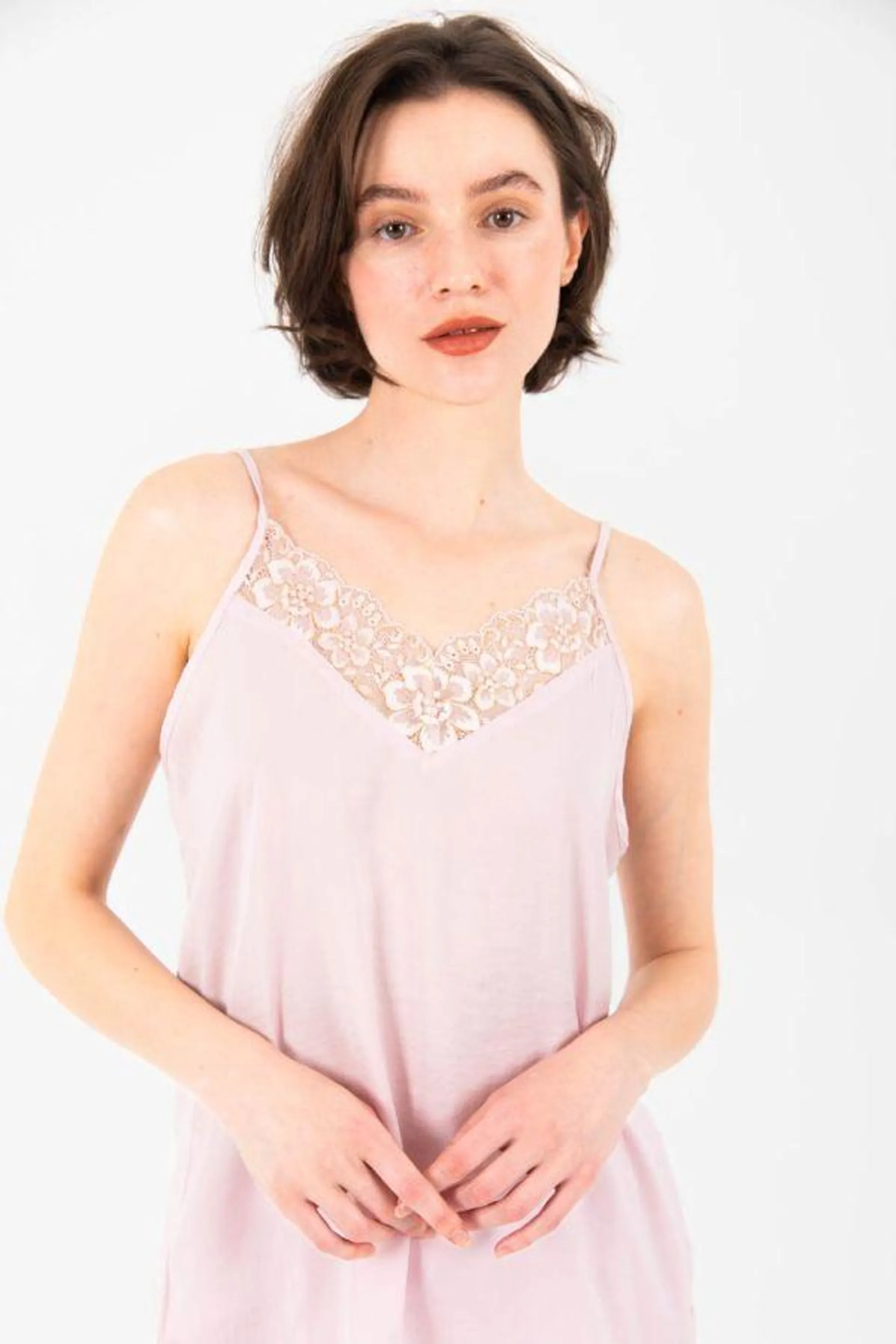 Ladies Pink Satin Gold Lurex Lace Cami Top