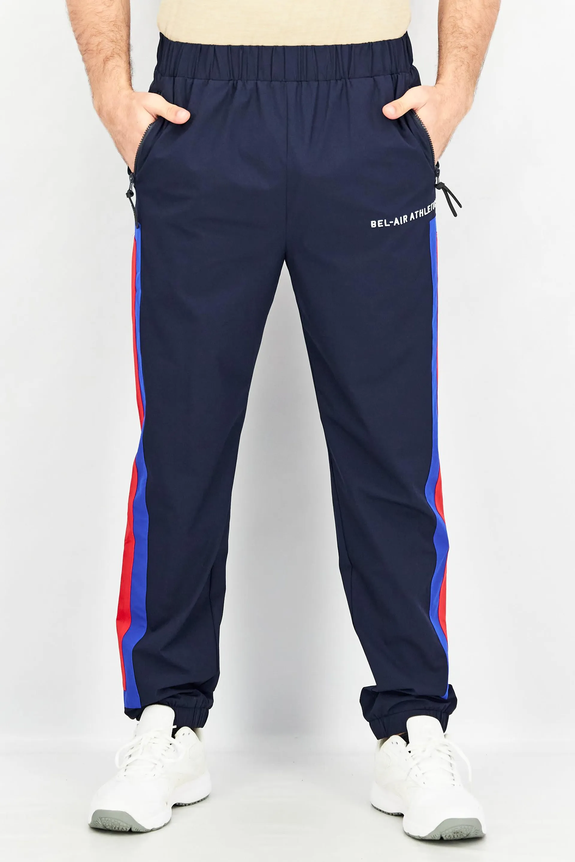 Men Sportswear Fit Training Track Pants, Navy/Red/Blue