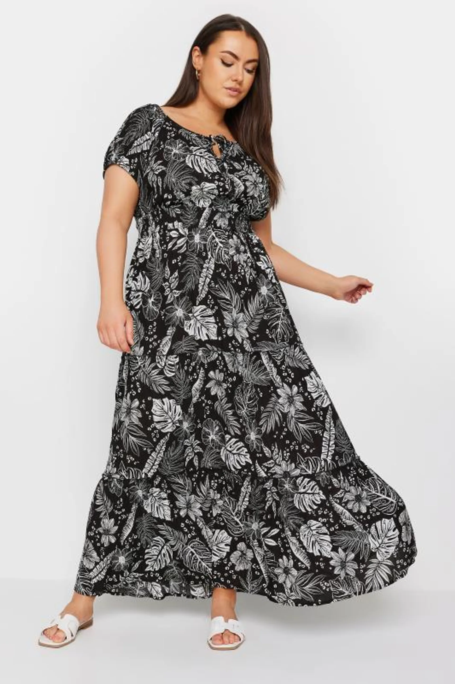 YOURS Curve Black Floral Print Tie Front Maxi Dress