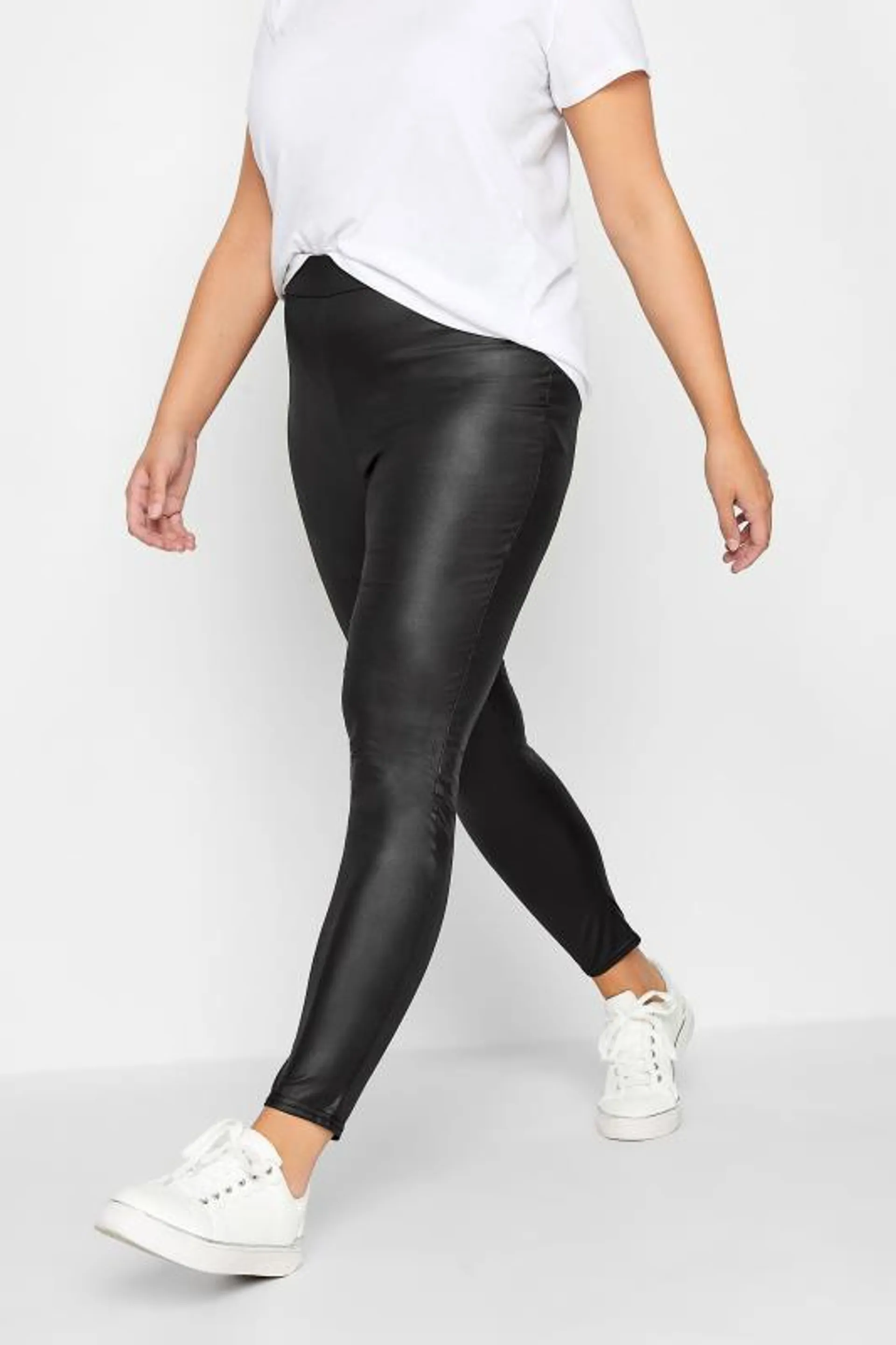 YOURS Curve Black Wet Look Stretch Leggings