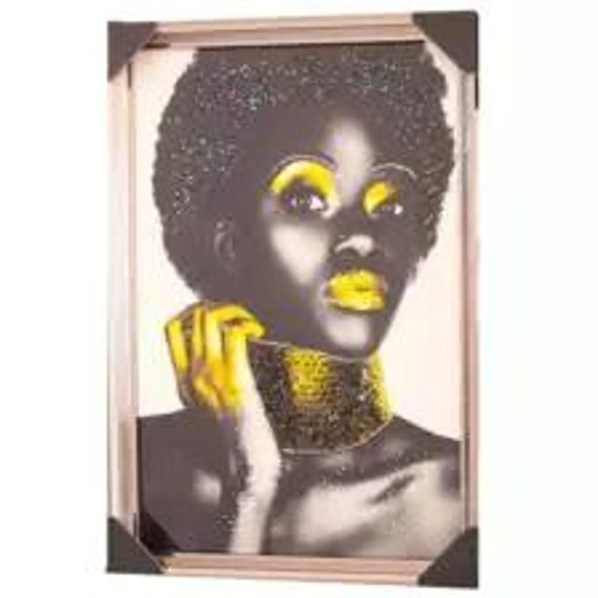 Black and Gold Lady With Contrast and Choker Necklace Potrait Framed Canvas Wall Art - 34x64 cm