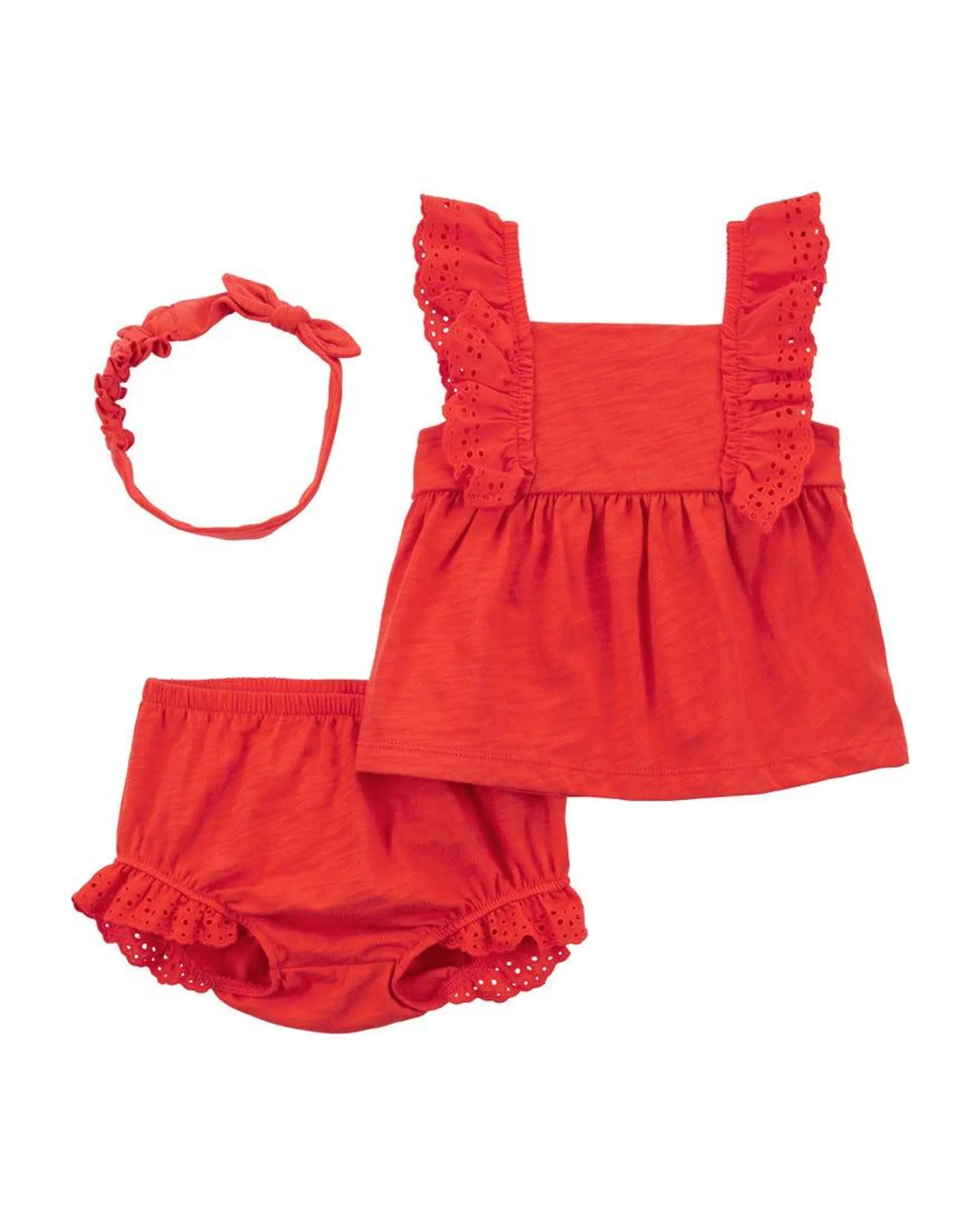 3-Piece Top & Shorts Set - Red