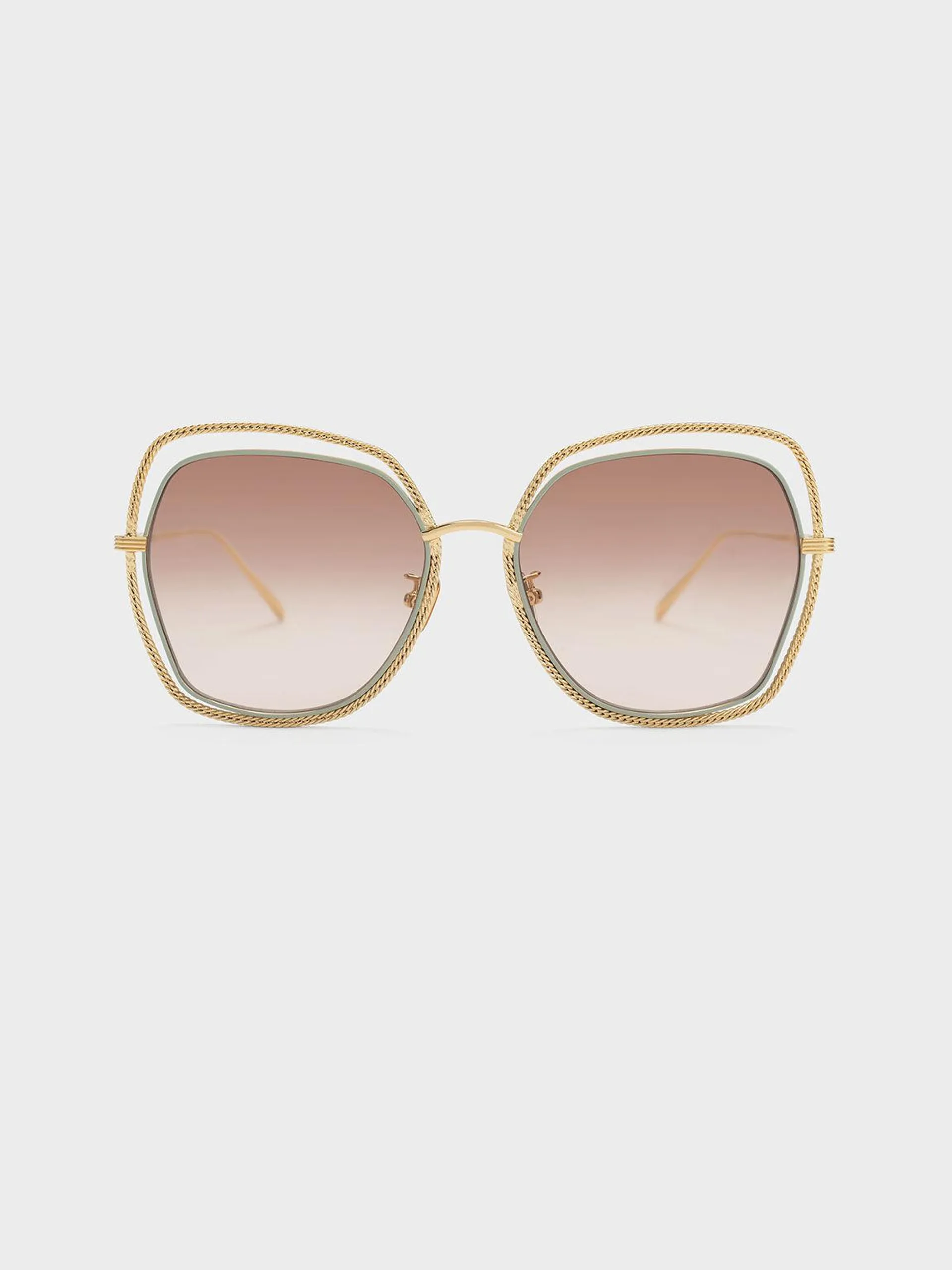Cut-Out Double-Frame Butterfly Sunglasses - Mint Green